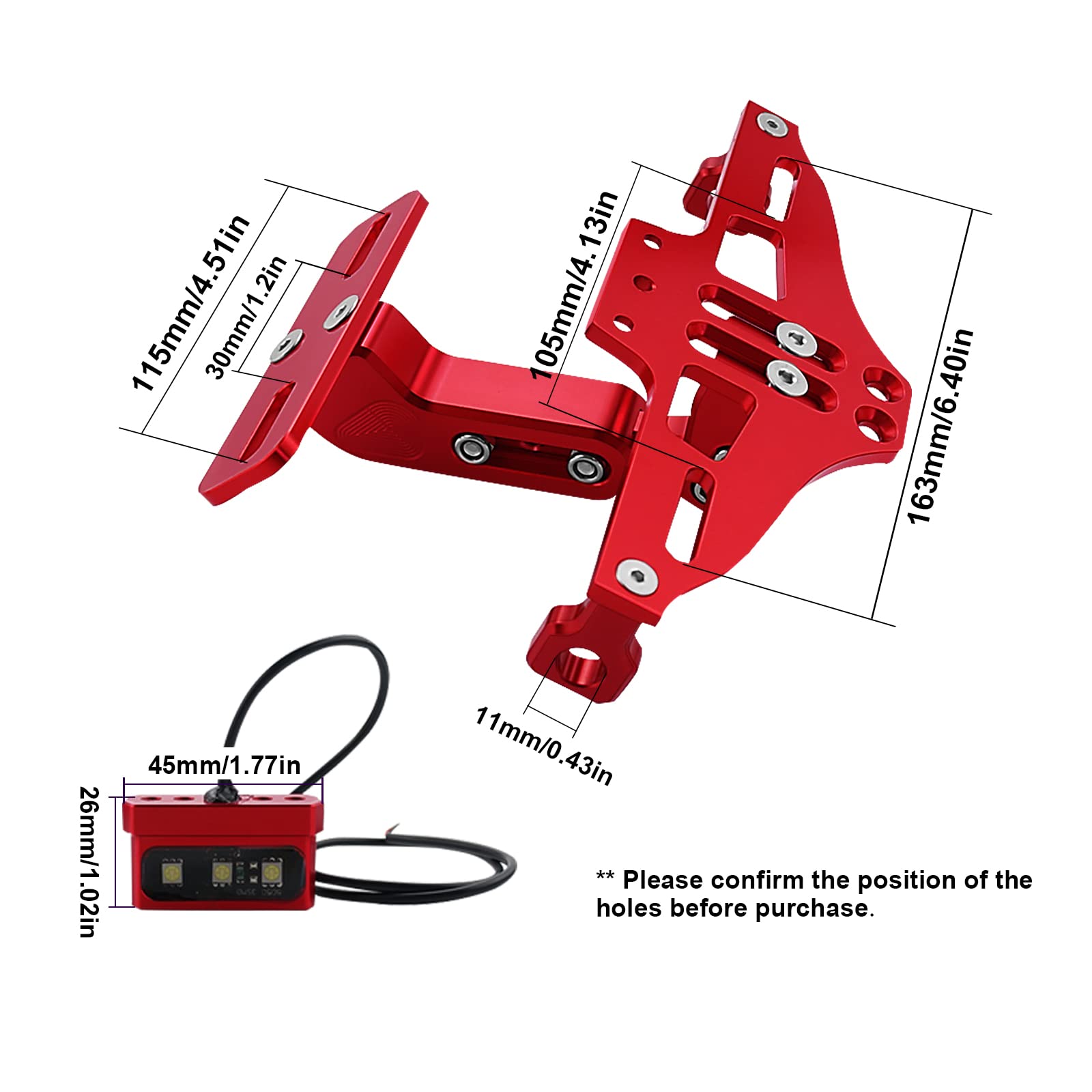Mdpromcp Universal Motorcycle Fender Eliminator With Led Light Cnc Aluminum License Plate Bracket (Red)