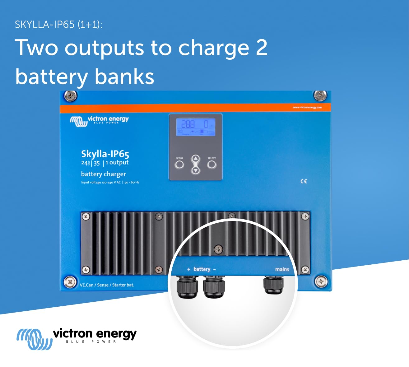 Victron Energy Skylla-IP65 24V 35A Battery Charger, 120-240VAC, 1+1 Isolated Outputs, One Size, Plastic