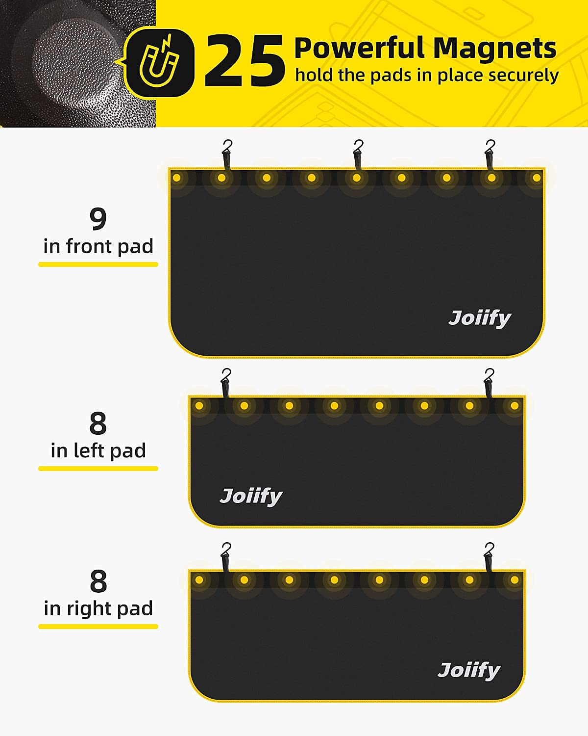 Joiify 3 Pcs Fender Covers for Mechanics, 25 Strong Magnets, Microfiber Leather Car Fender Protector Mats - Size M