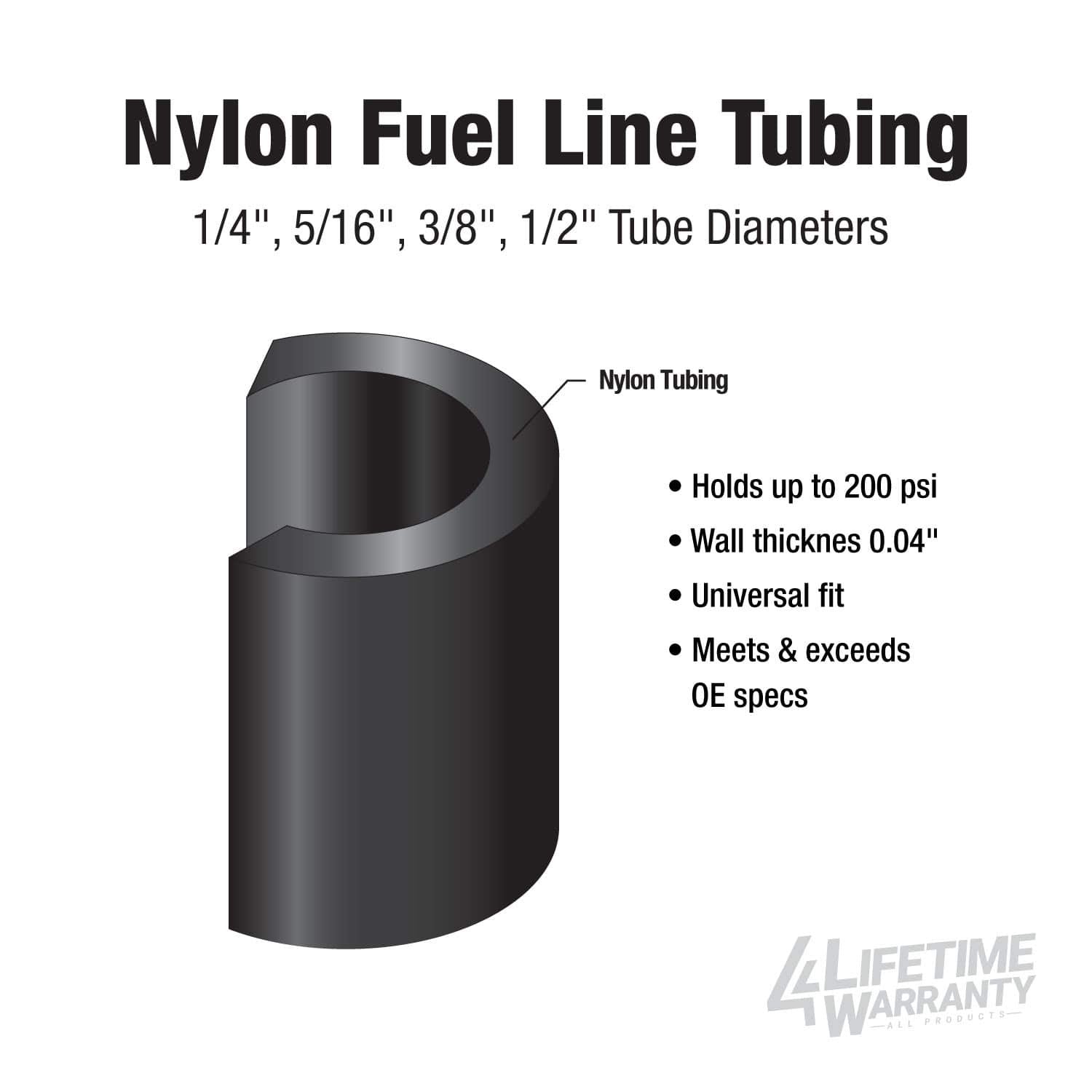4Lifetimelines Nylon Fuel Repair Tubing Coil, 5/16'' (8Mm) X 25' Tube Pneumatic Hose Pipe For Air Or Fluid Transfer Black, Nylon