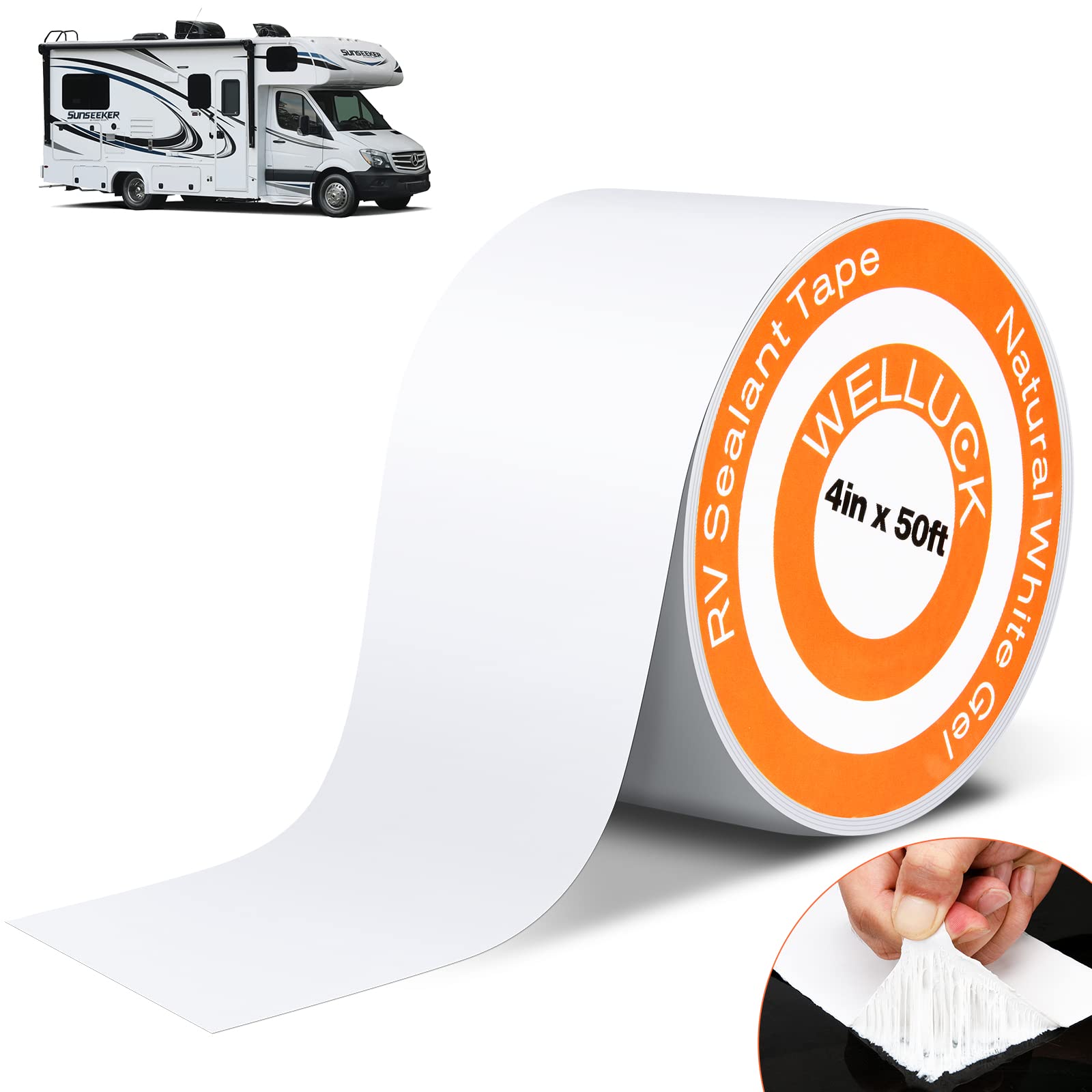 Welluck Rv Roof Tape Sealant Roofing Tape, 4 Inch X 50 Foot Natural White Rv Tape For Roof Repair Camper Trailer Boat Sealing Le
