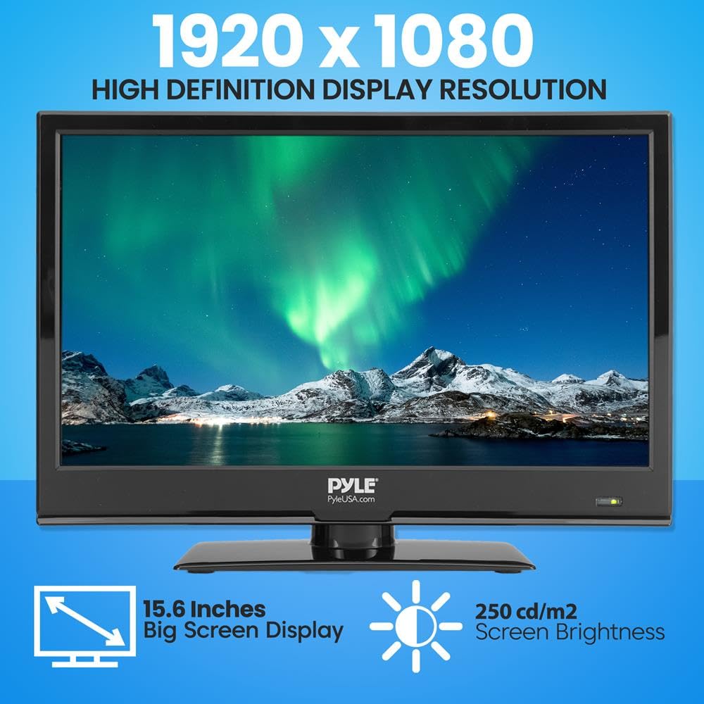 PYLE 15.6 1080p LED RV Television - Flat Screen Monitor FHD TV w/HDMI, RCA, Multimedia Disk Combo, 12V/24V Car Adapter, Full R