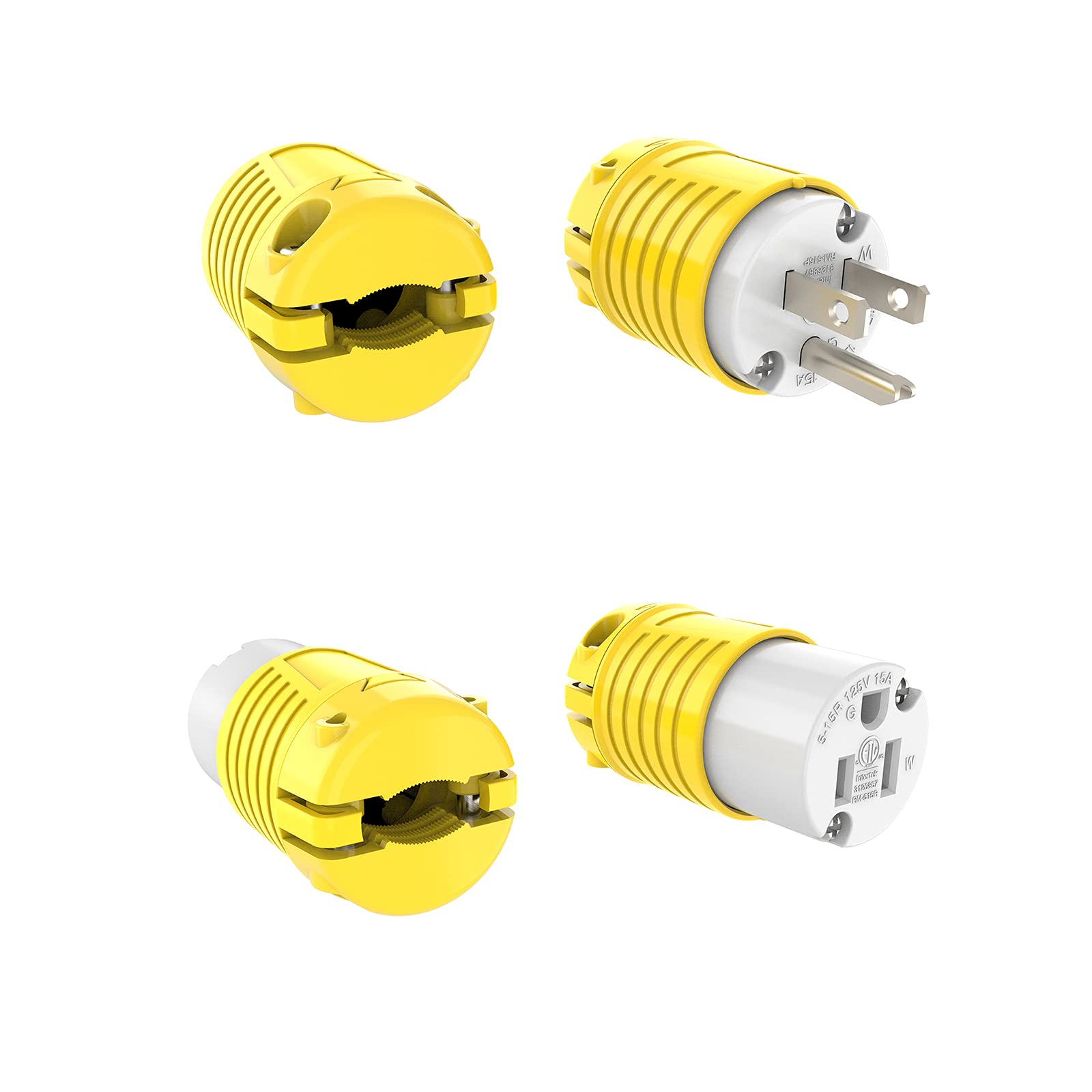 Rvguard Extension Cord Ends Male And Female Plug, 15 Amp 125 Volt Heavy Duty Replacement Plug & Connector Set, Straight Blade Pl
