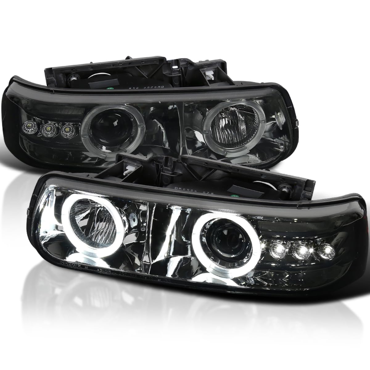 Spec-D Tuning Smoke Halo Led Projector Headlights Compatible With 1999-2002 Chevy Silverado, 2000-2006 Chevy Suburban, 2000-2006