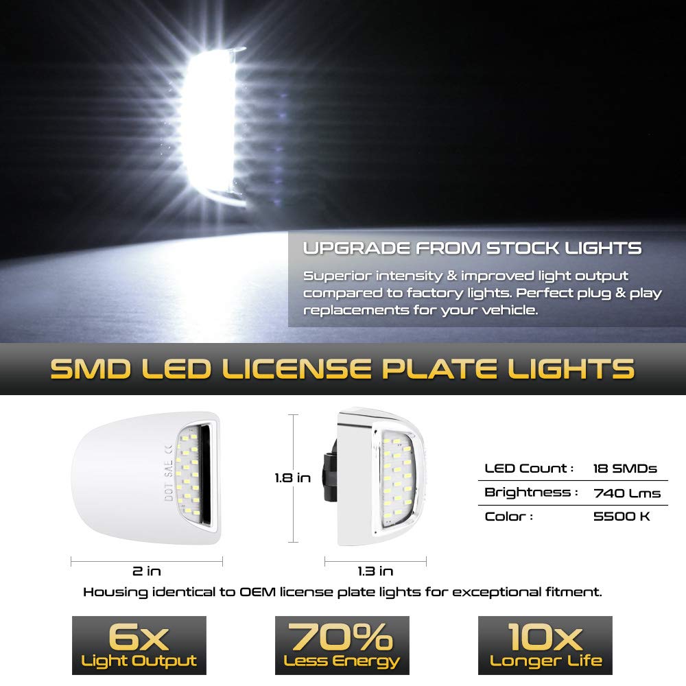VIPMOTOZ Chrome LED License Plate Light Assembly for Chevy Silverado/GMC Sierra, 6000K Diamond White, Sterling Chrome Finish