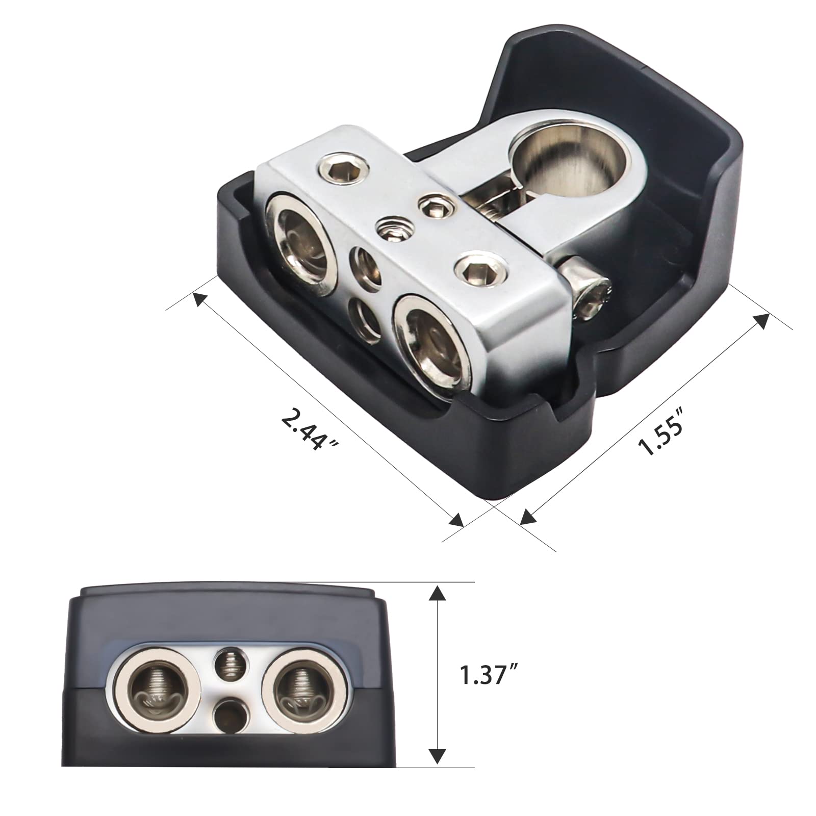 Recoil Pbt-S04 2 Pack Premium Solid Brass Positive Negative Battery Terminals Clamps With Two 0/2/4 Gauge Outputs And One 4/8 Ga