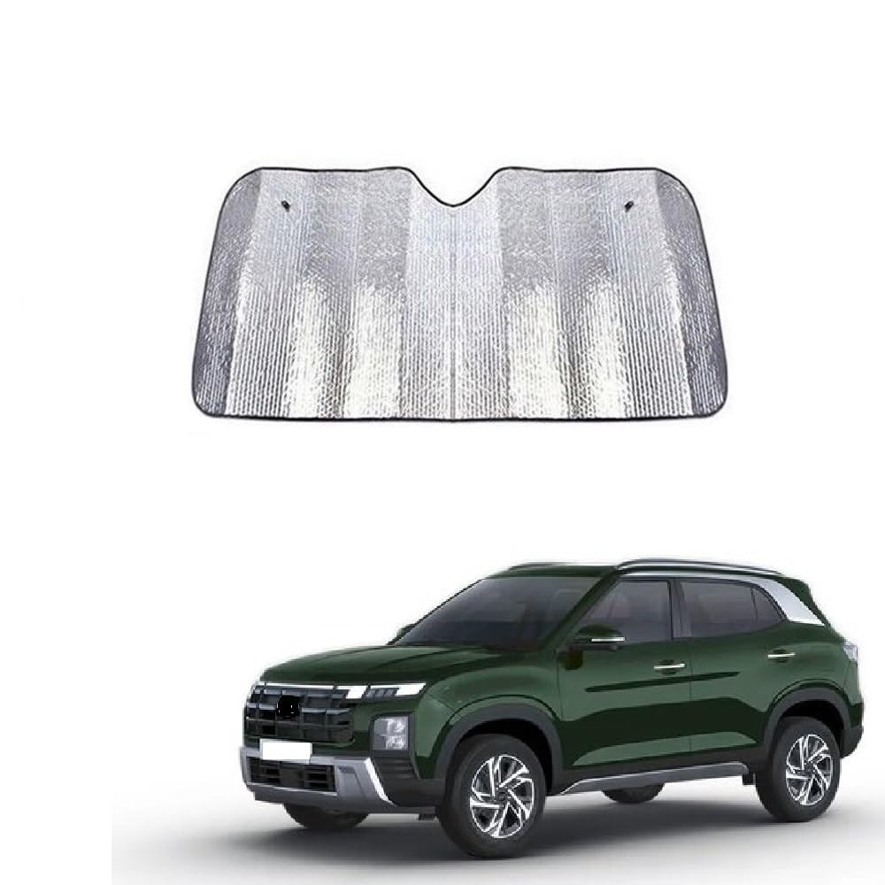 Car Windshield Silver Parking Foldable Sunshade for Heat Protection Useful on Front and Rear Windshield Glass Suitable for Creta