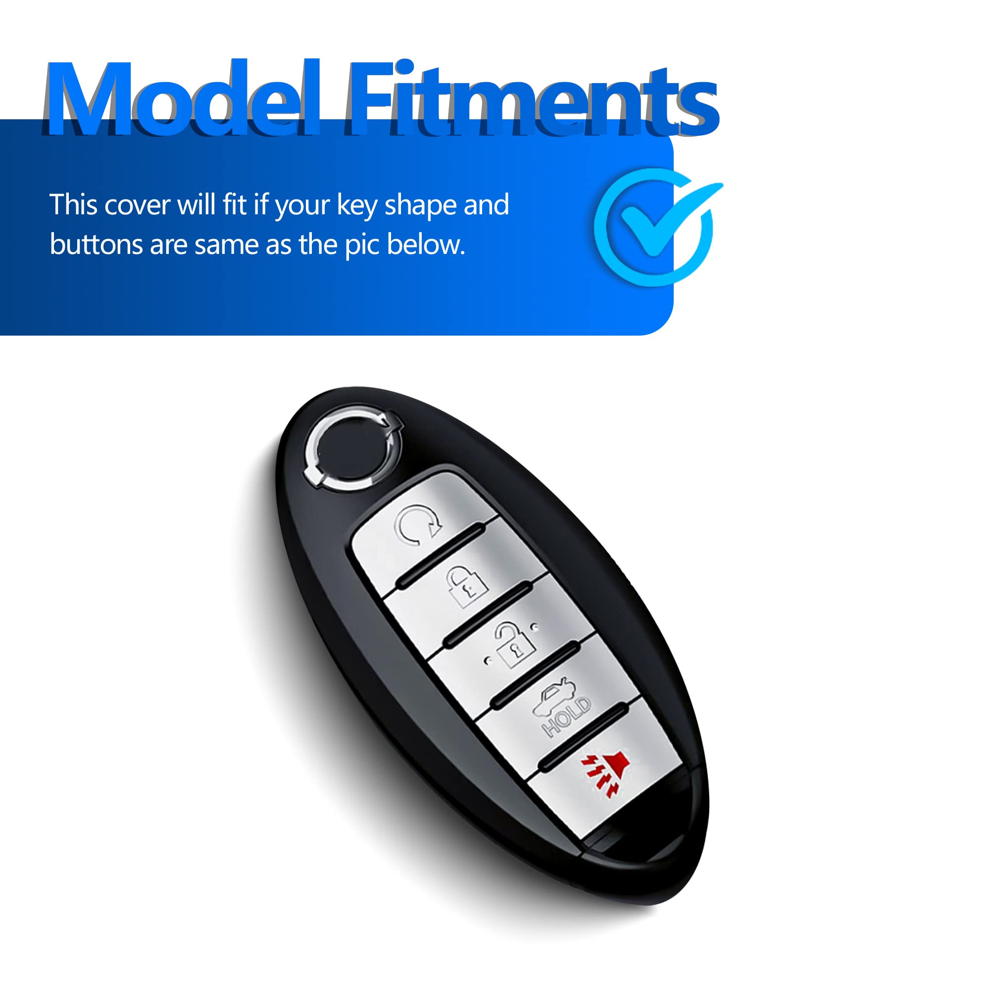 For Nissan Key Fob Cover Car Key Case Shell With Keychain Fit Nissan Altima Maxima Murano Rogue Sentra 370Z Pathfinder (5-White)