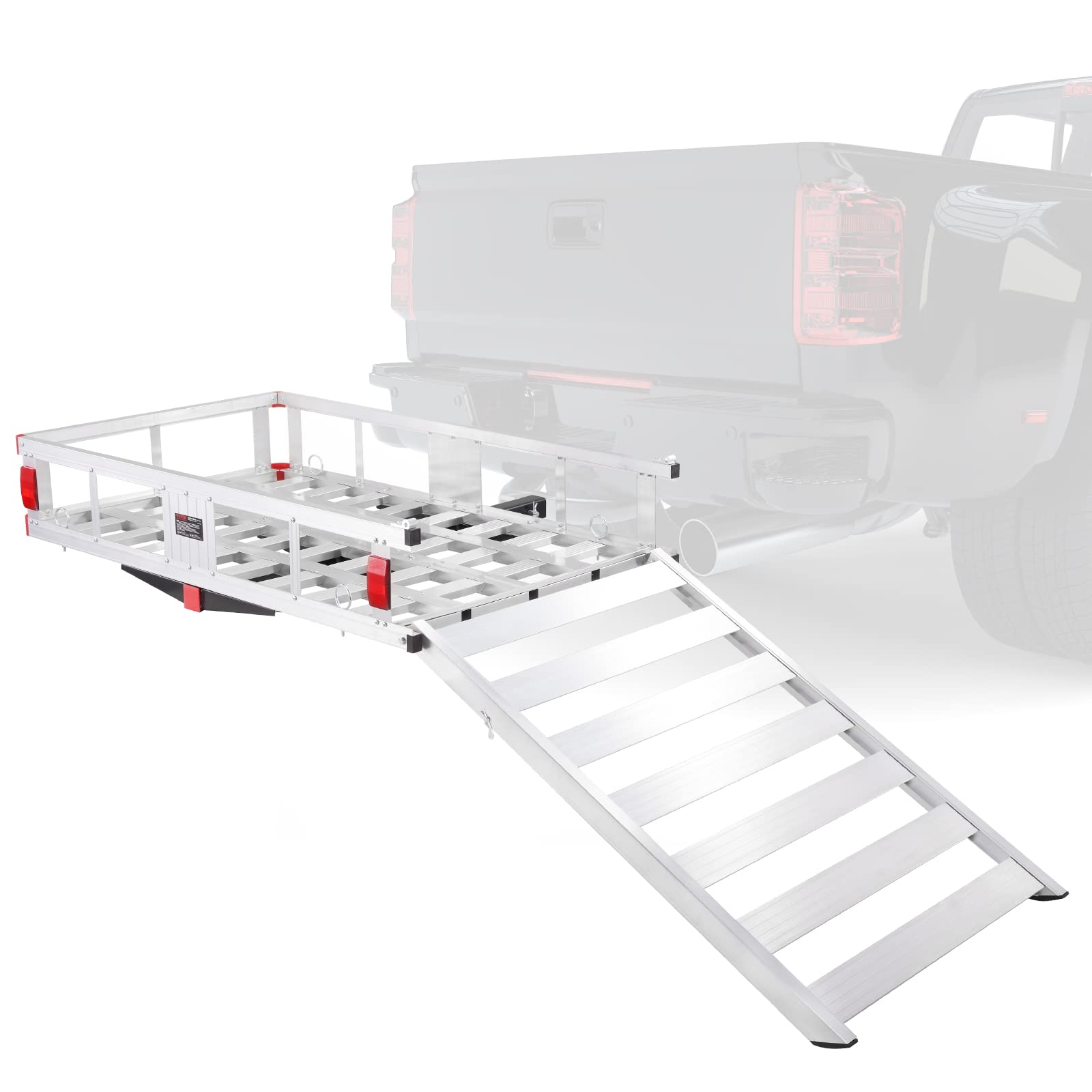 Vevor 50 X 29.5 X 8.7 In Hitch Cargo Carrier, 500Lb Capacity Trailer Hitch Mount Aluminum Cargo Basket With Folding Ramp, Luggage Carrier Rack Fits 2' Hitch Receiver For Suv Truck Pickup Camping