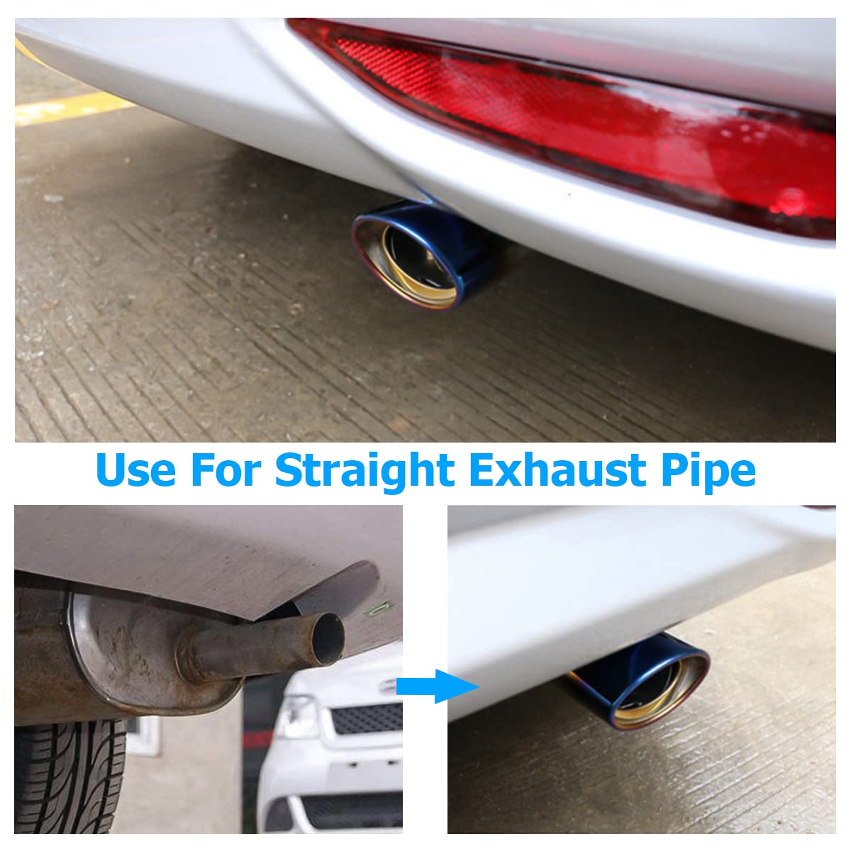 Stainless Steel Car Exhaust Tip, 2.5" To 3.3" Universal Car Exhaust Pipe Modification Tail Throat Tail Pipe, Steel Exhaust Tips Chrome-Plated Finish Tailpipe (Silver/A Style)