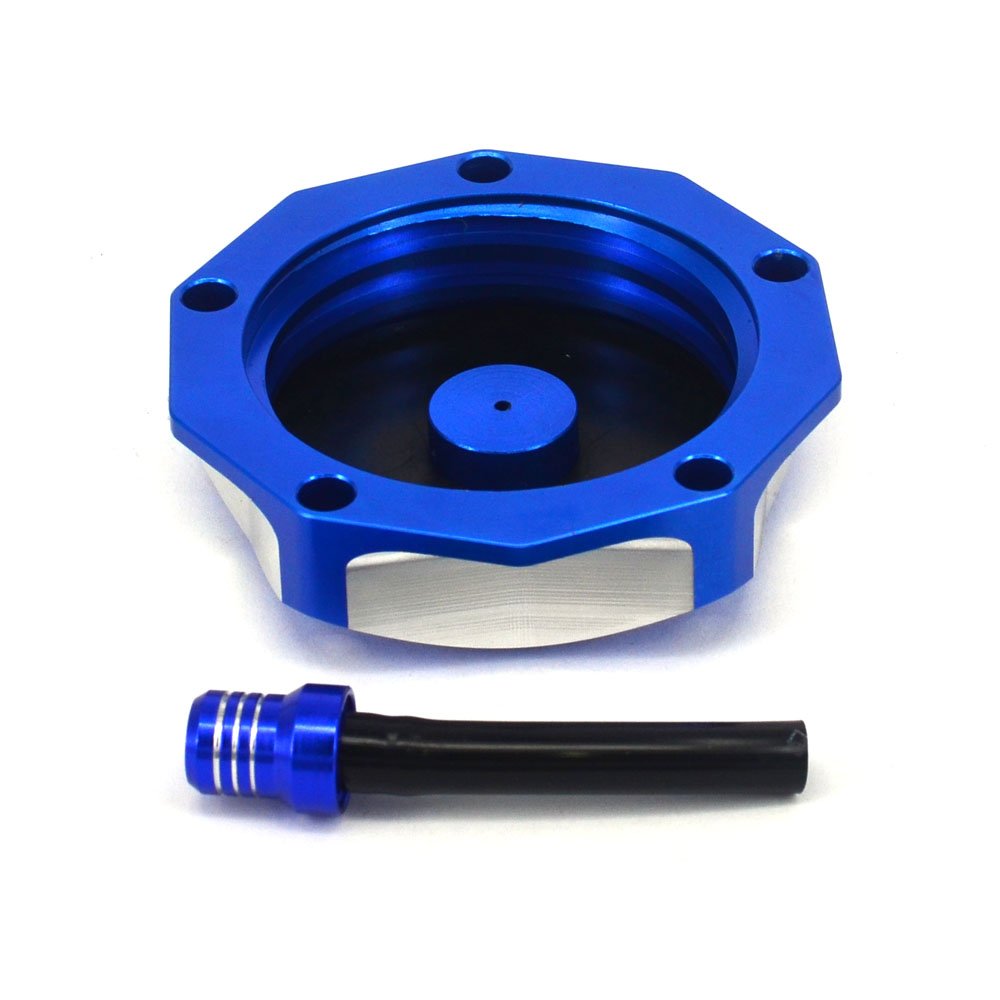 JFG RACING Dirt Bike Gas Fuel Tank Cap - Billet with Vent Hose for YZ Models (04-23), WR Models (03-15) - Blue, Plastic, Model Y121103