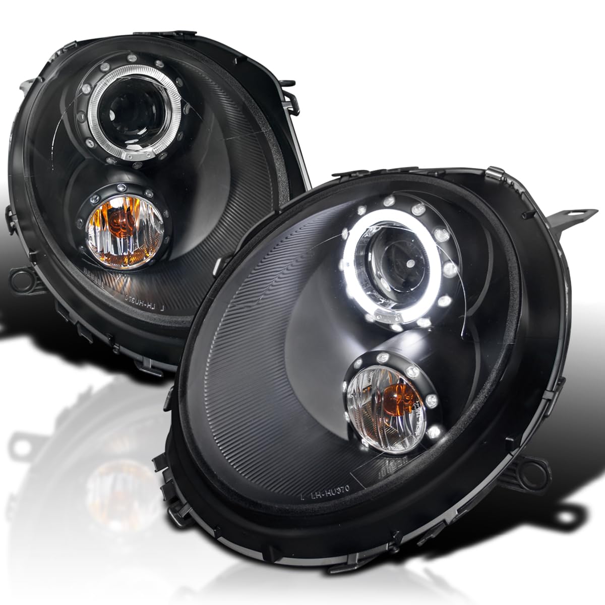 Spec-D Tuning Halo Ring Black Projector Headlights Compatible with 2007-2013 R56 MINI Cooper Models Left + Right Pair Headlamps 