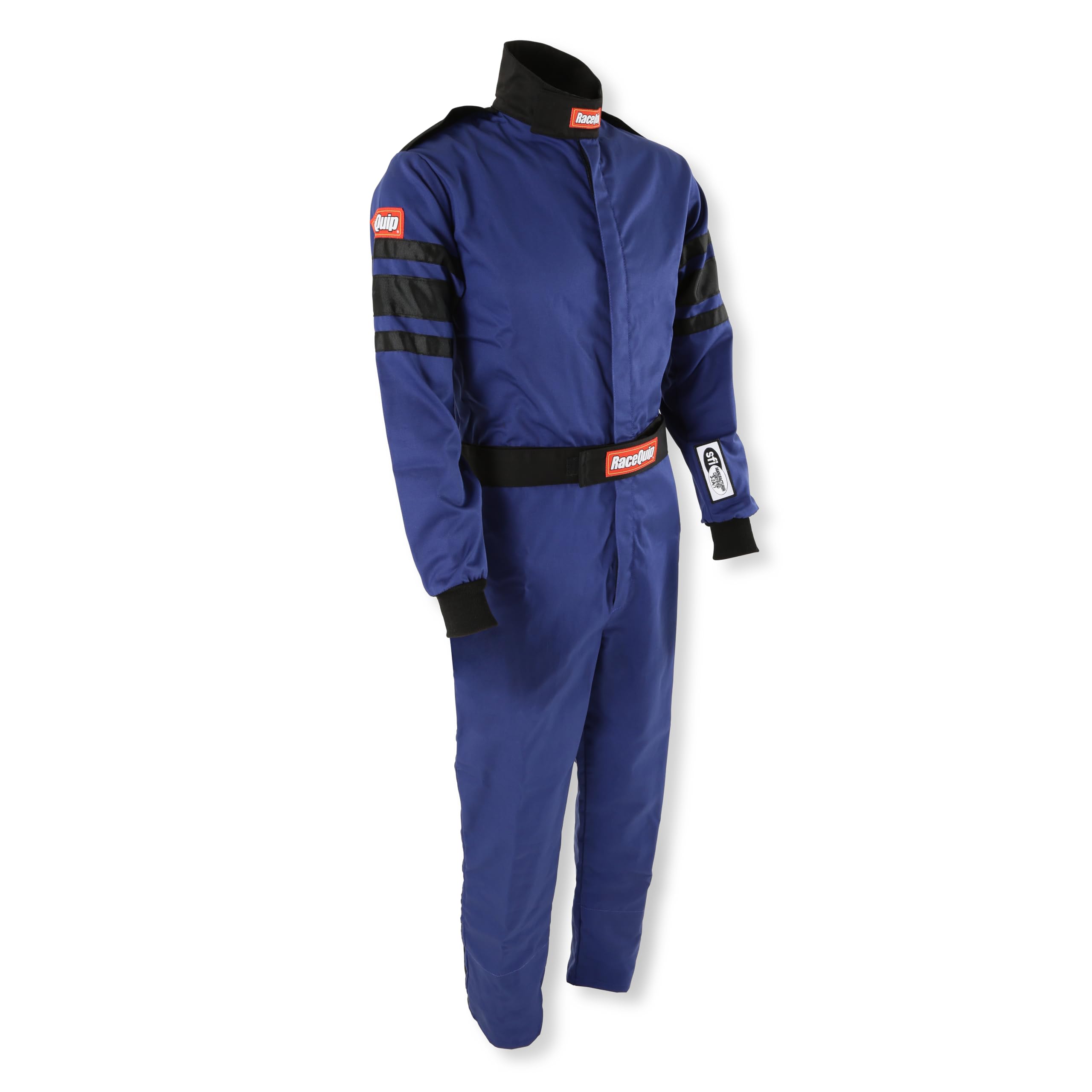 Racequip 110025Rqp 110 Series 1-Pc Driving Suit Sfi 3.2A/1 Blue/Black Stripe Large