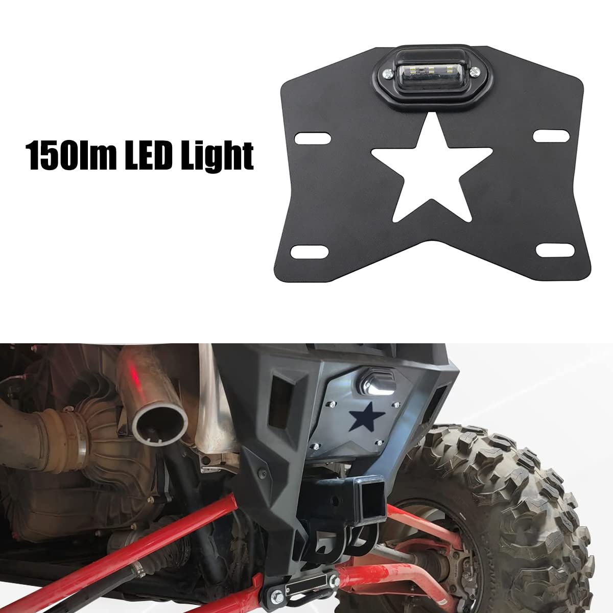 Pikioraz Utv License Plate Bracket, Rzr License Plate Holder With Led Light, Aluminum Universal License Plate Frame Mount For Po