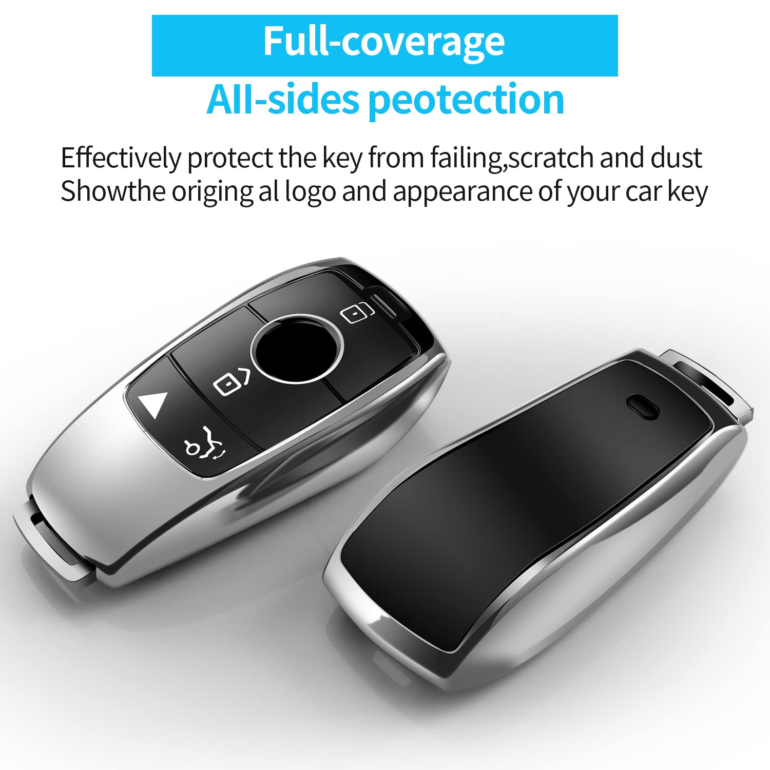 Tukellen Key Fob Cover for Mercedes Benz, Soft TPU Protector, Silver, Compatible with E-Class, S-Class, A-Class, C-Class, G-Class, Model Tukellen00701