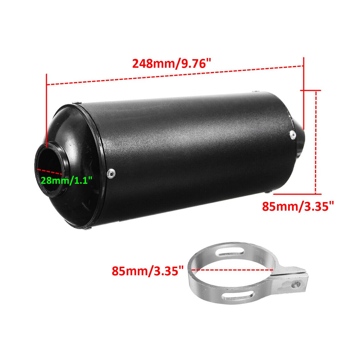 1.1'' 28mm Exhaust Muffler With Clamp for 90cc 110cc 125cc 140cc 150cc 160cc 4 Wheeler ATV Quad Motorcycle Scooter Chinese Taota