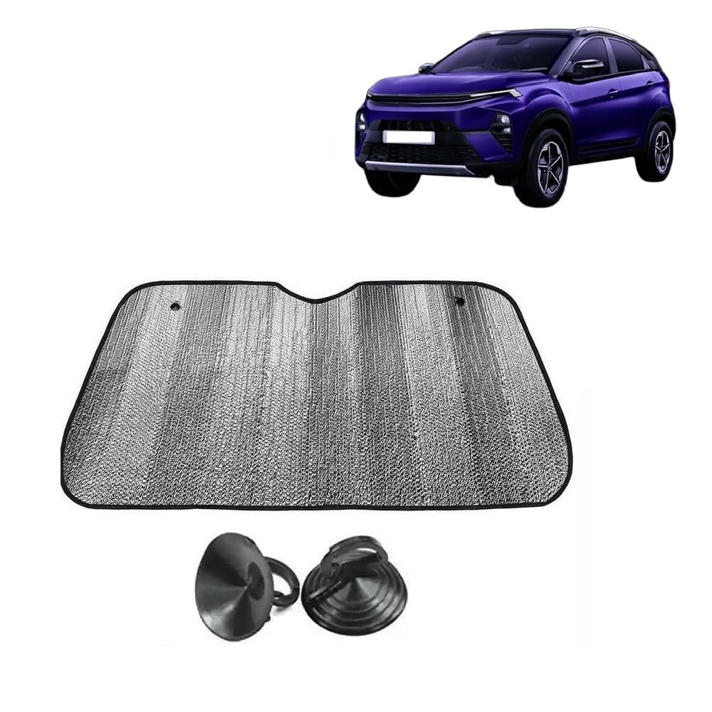 Car Windshield Sun Shade UV Rays Protector Silver Sunshade Solar Reflective suitable for Tata Nexon