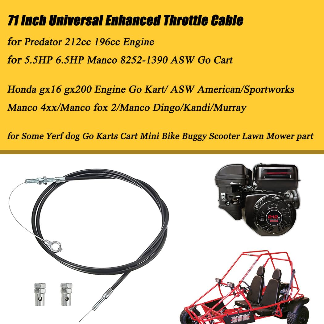 Aniro Moto 71 Throttle Cable for Go Kart Predator 212cc, GX160, GX200, 196cc, Black Accelerator Replacement Parts