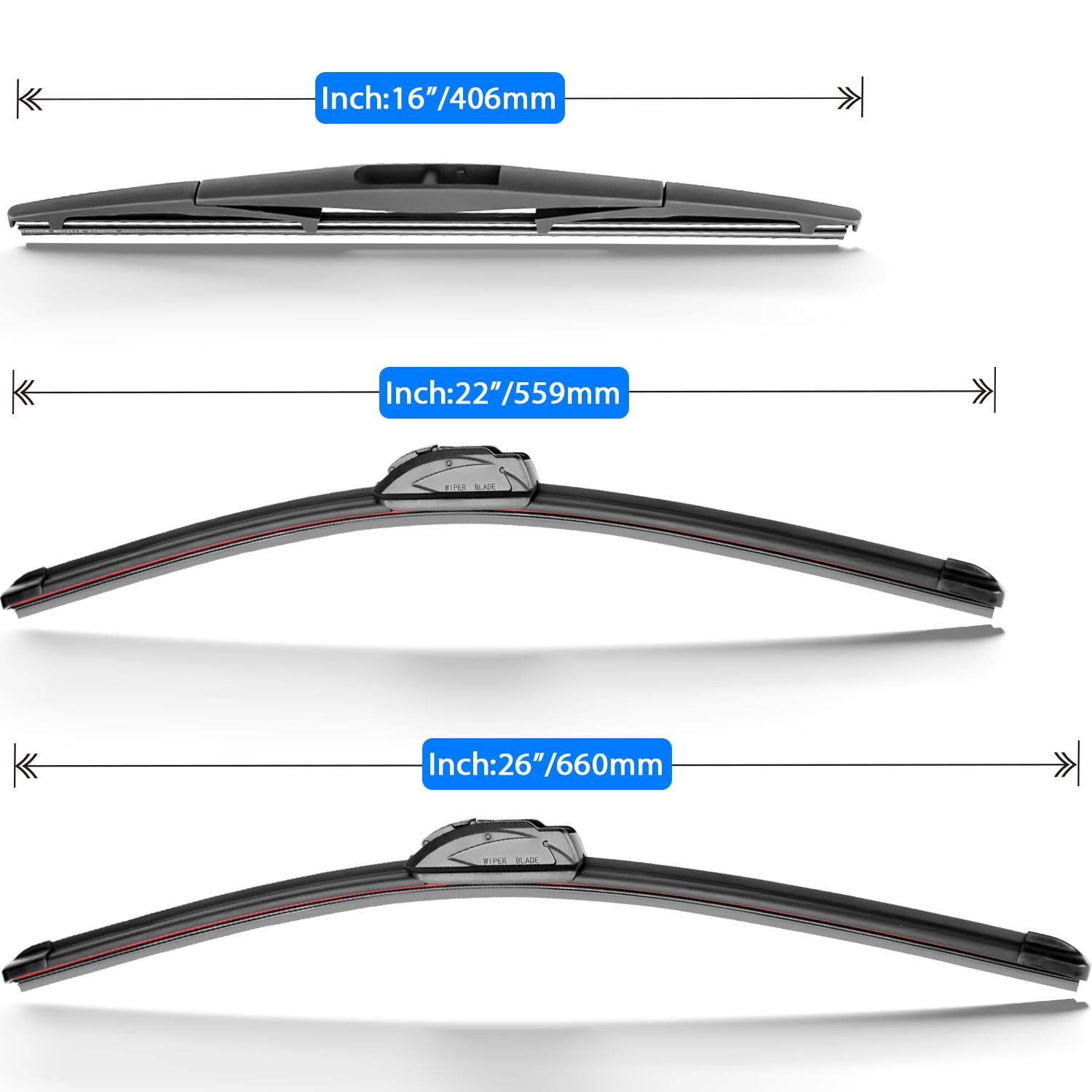 Raintok Windshield Wiper Blade Set for 2005-2022 Honda Odyssey, Natural Rubber, 26"/22"/16" U/J Hook (Set of 3)