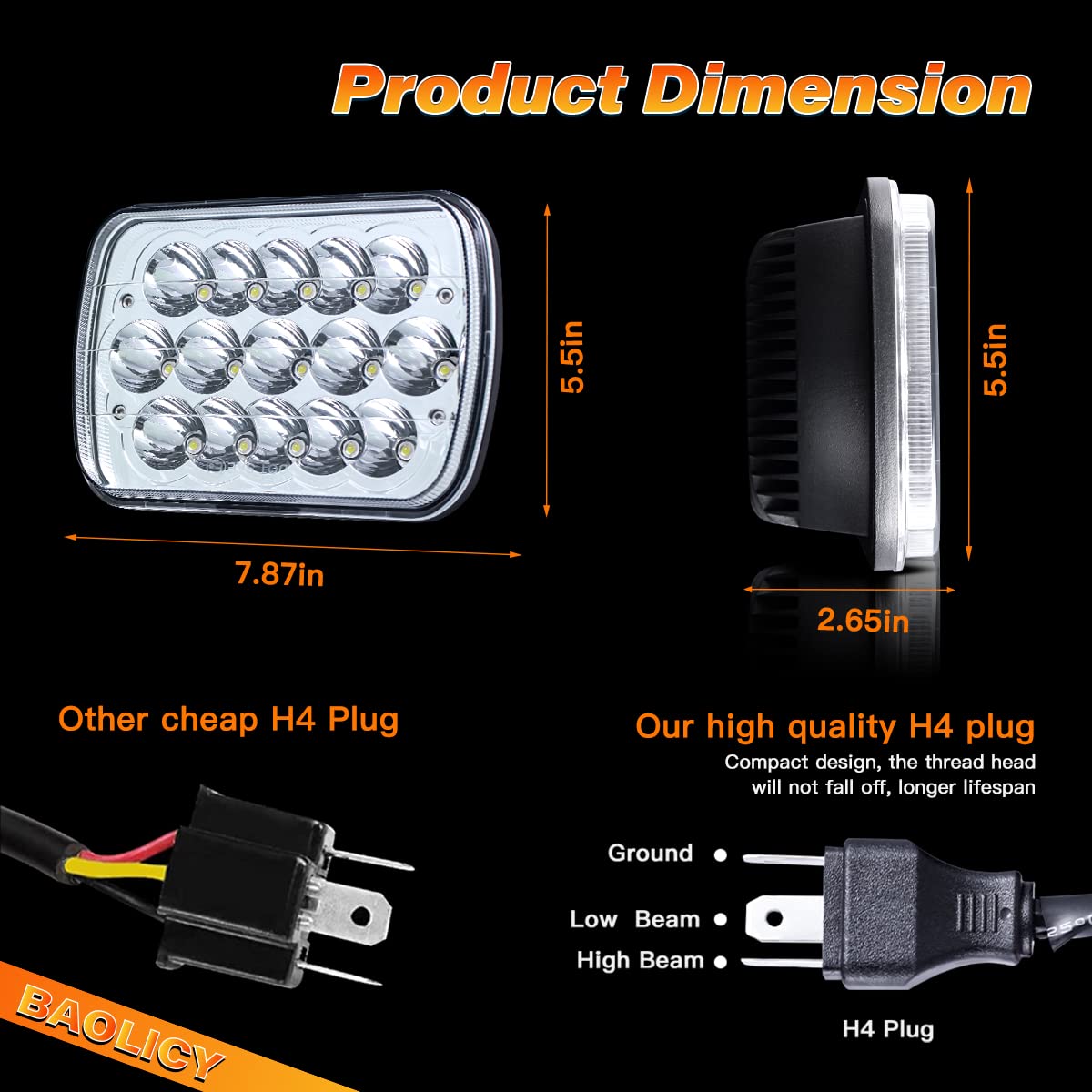 Baolicy 5X7 7X6 H6054 Led Headlights Dot Approved Hi/Low Sealed Beam H6052 H5054 Rectangular Head Light 2Pcs 45W For Xj Yj Mj To