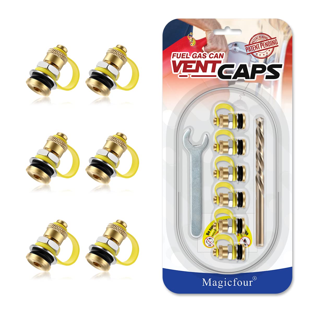 Magicfour Fuel Gas Can Vent Caps - 6 Pack Stainless Steel Replacement Vent Plugs for Faster Flowing Gas and Water