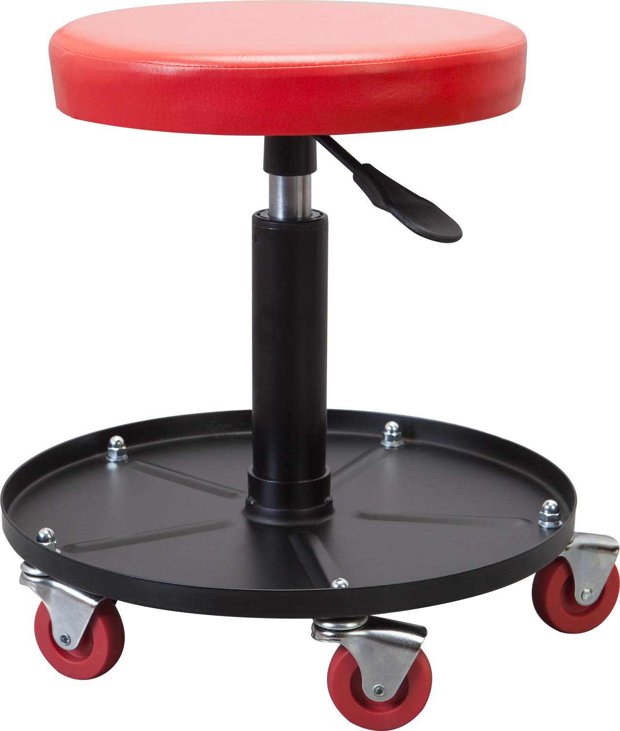 Torin Atrhl6201B Heavy Duty Rolling Pneumatic Creeper Garage/Shop Seat: Padded Adjustable Mechanic Stool With Tool Tray Storage, Red 250 Lbs