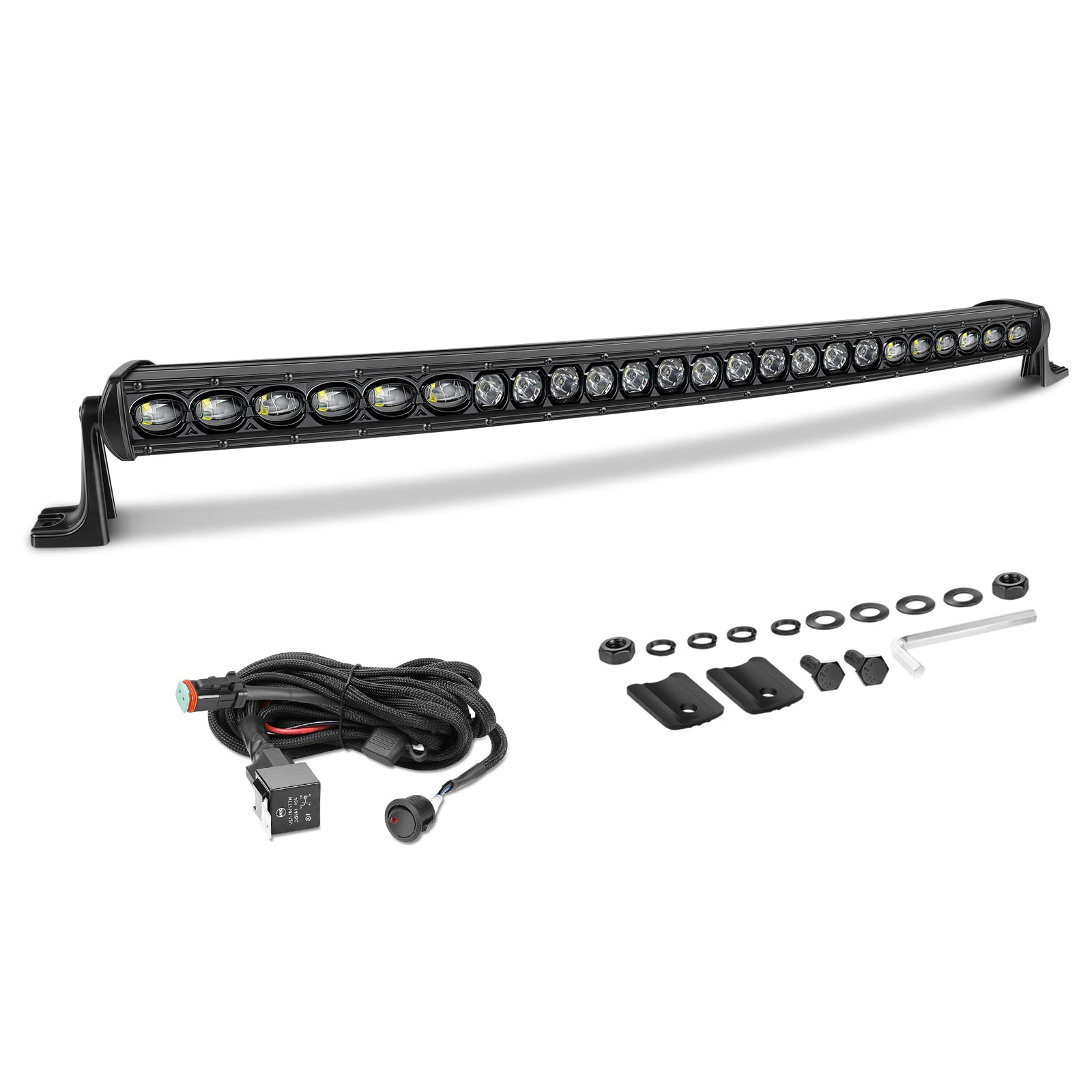 AKD Part 30 Inch Curved Light Bar 168W OSRAM LED Slim Single Row Light Kit w/Wiring Harness Spot Flood Combo Offroad Driving Lig