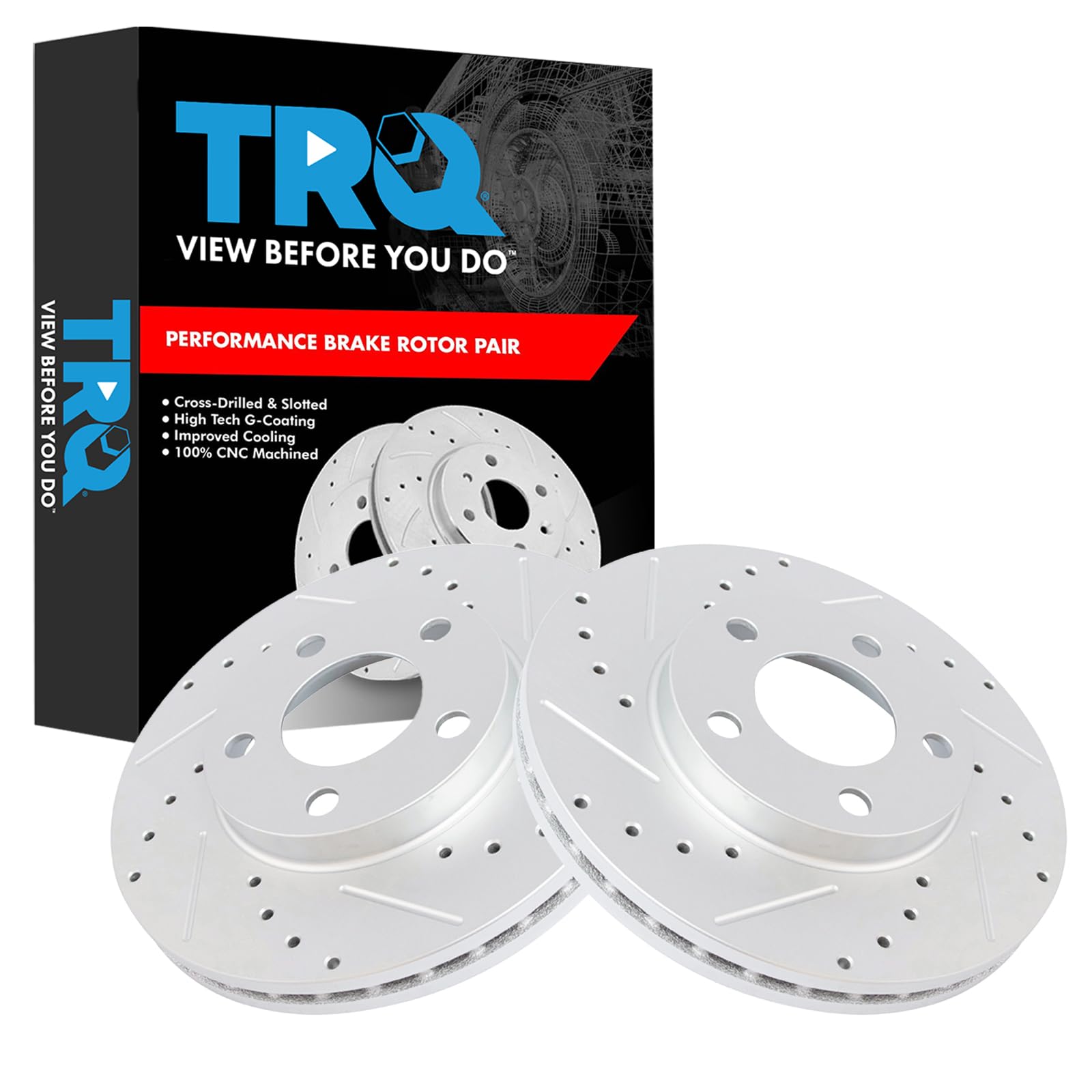 Trq Front Performance Brake Rotors Set Premium G-Coated Compatible With 1994-2004 Ford Mustang