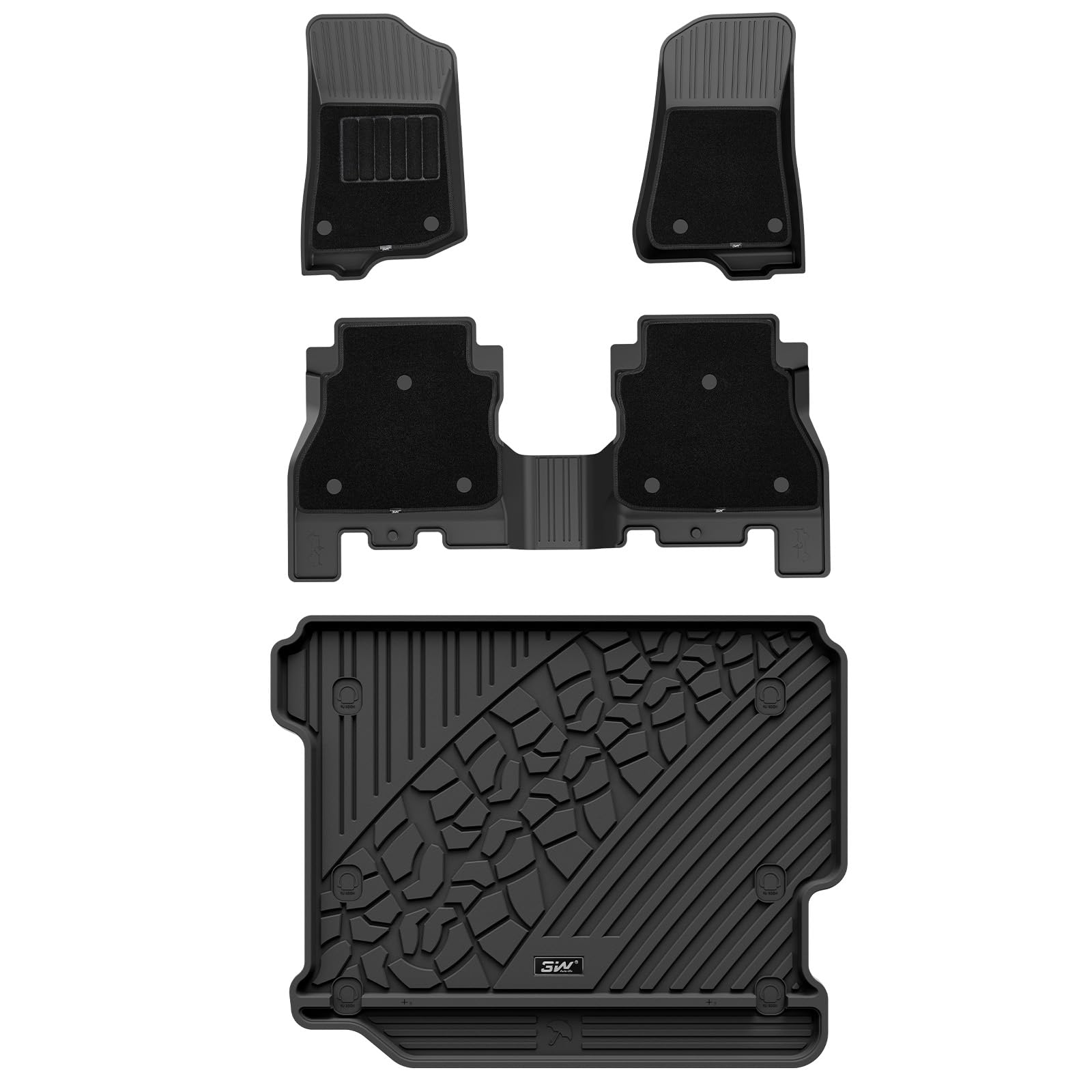 3W Floor Mats&Cargo Liner with Carpets on TOP Fit for Jeep Wrangler JL 2018-2024 2025 Unlimited 4-Door Sahara Willys Rubicon Wit
