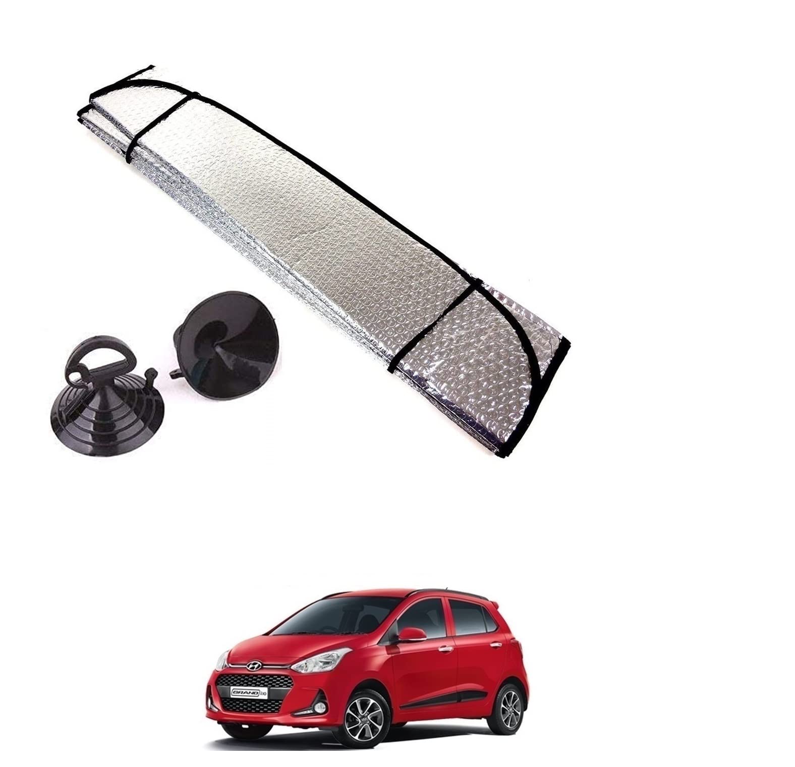 Auto Addict Car Sunshades Aluminium Foil Foldable Windshield (Front Window,Rear Window,1 pc) Sunshade for Grand i10(20142019)