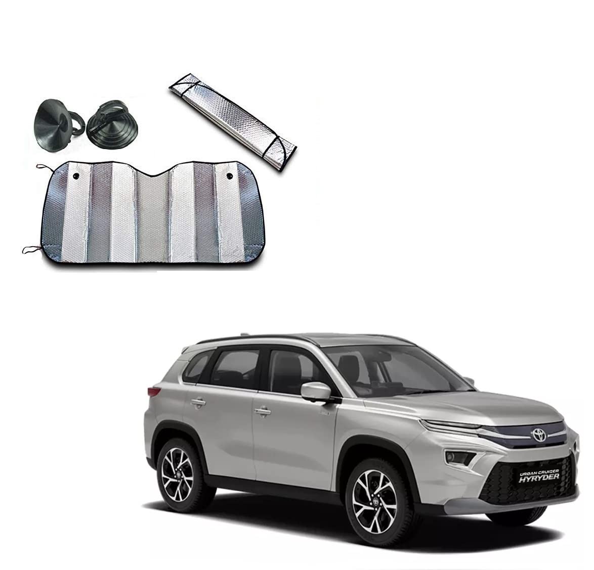 Auto Addict Aluminium Foil Foldable Car Sunshades for Front/Rear Windshield 1pc for Toyota Urban Cruiser HYRYDER