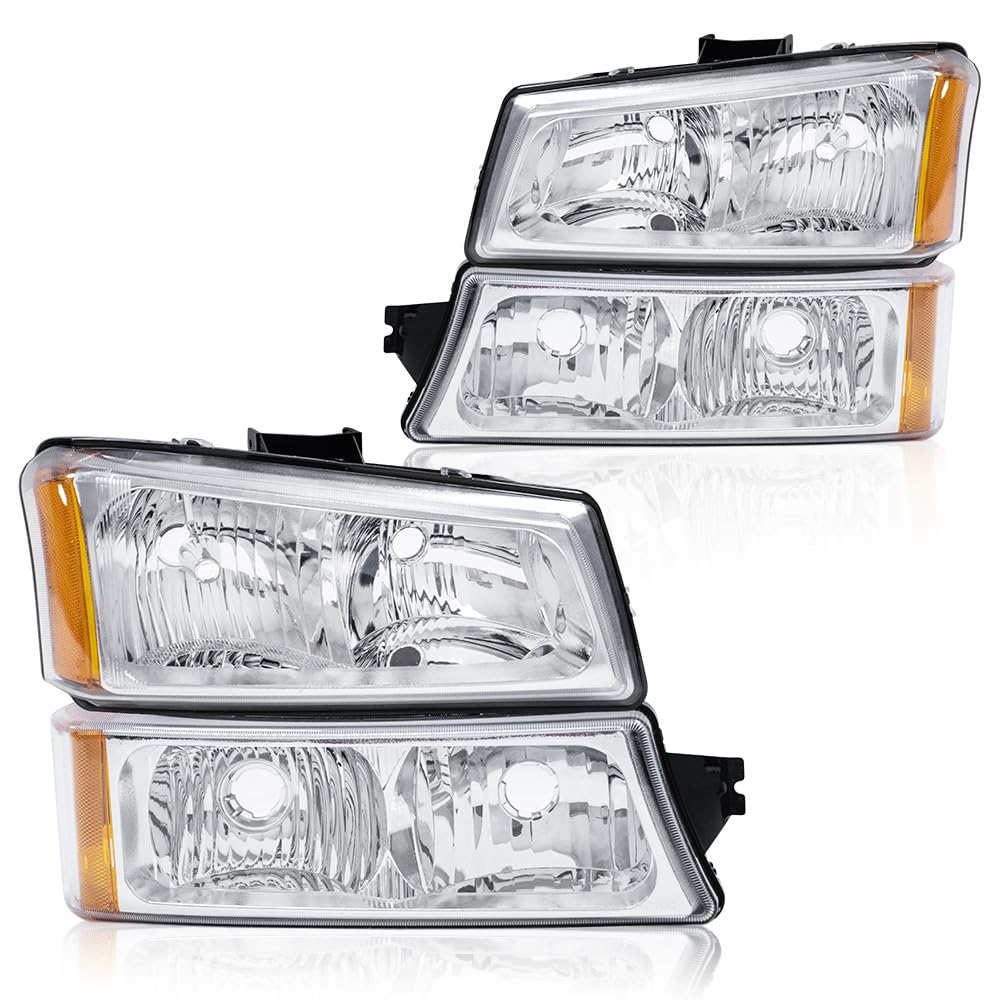 GRAND ORANGE Headlights Assembly Compatible with Chevy Silverado 1500 2500 3500 2003-2006 /Fit Avalanche 2003-2006 (Fit No Cladd