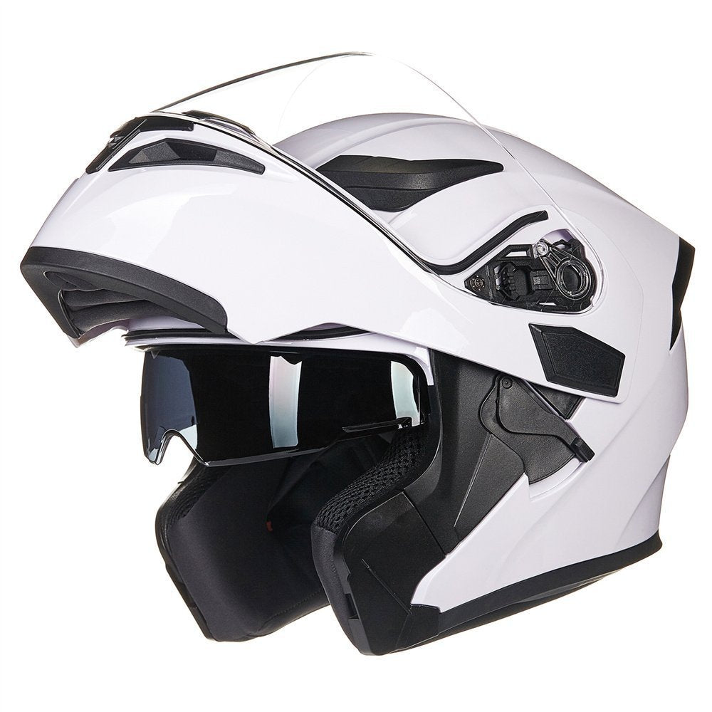 Ilm Motorcycle Dual Visor Flip Up Modular Full Face Helmet Dot 6 Colors Model 902 (M, White)