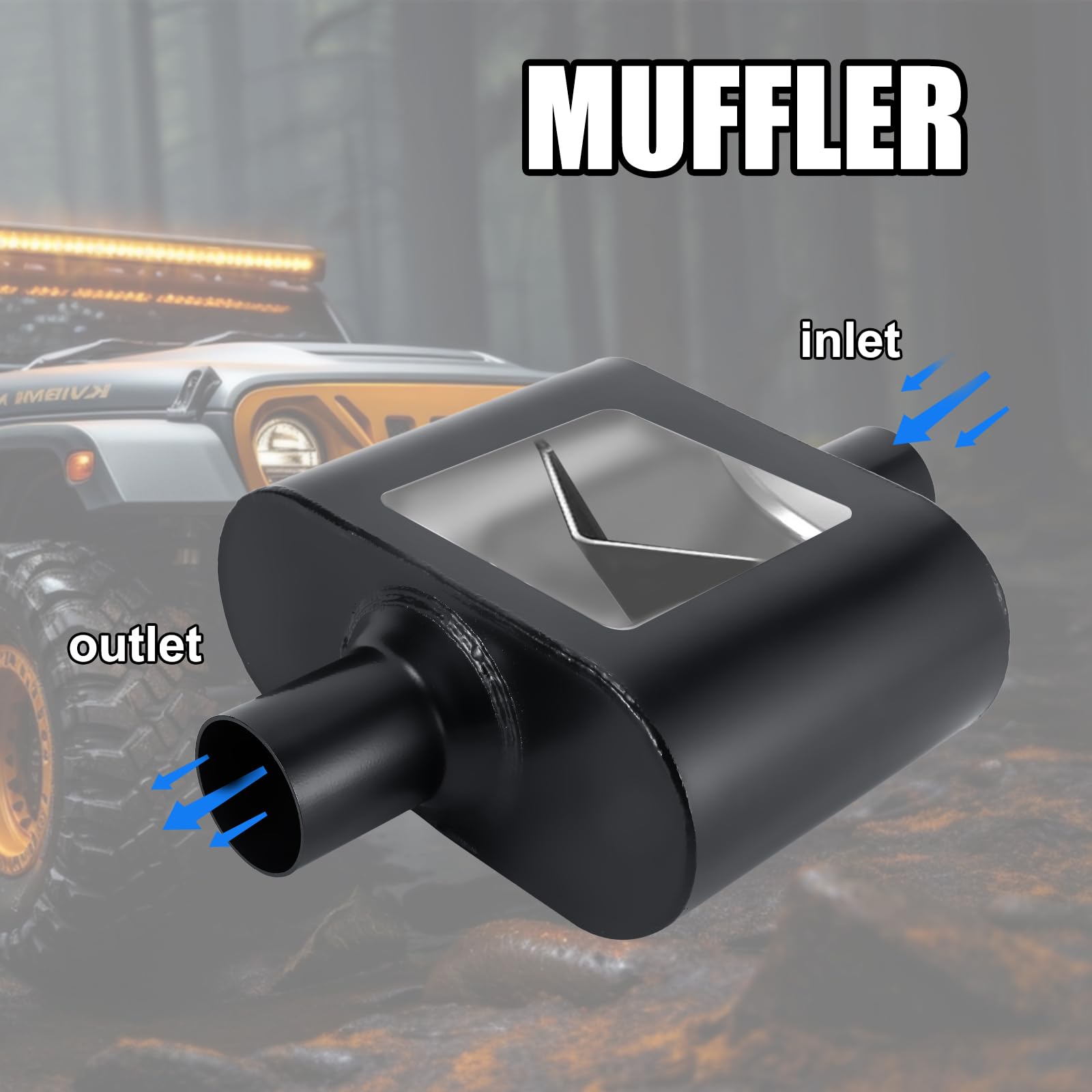 Floshine Universal Mufflers,Performance Automotive Exhaust Muffler,Single Chamber 2 Inch Inlet (Id) 2 Inch Outlet (Id) Black Fh4