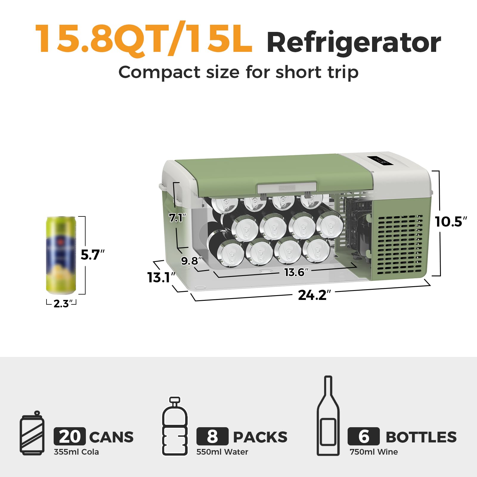 Setpower Fc15 Portable Refrigerator 15.8 Quart 12 Volt Freezer (-4?~68?) 15L Car Fridge With Compressor 110-240V Ac For Camping,
