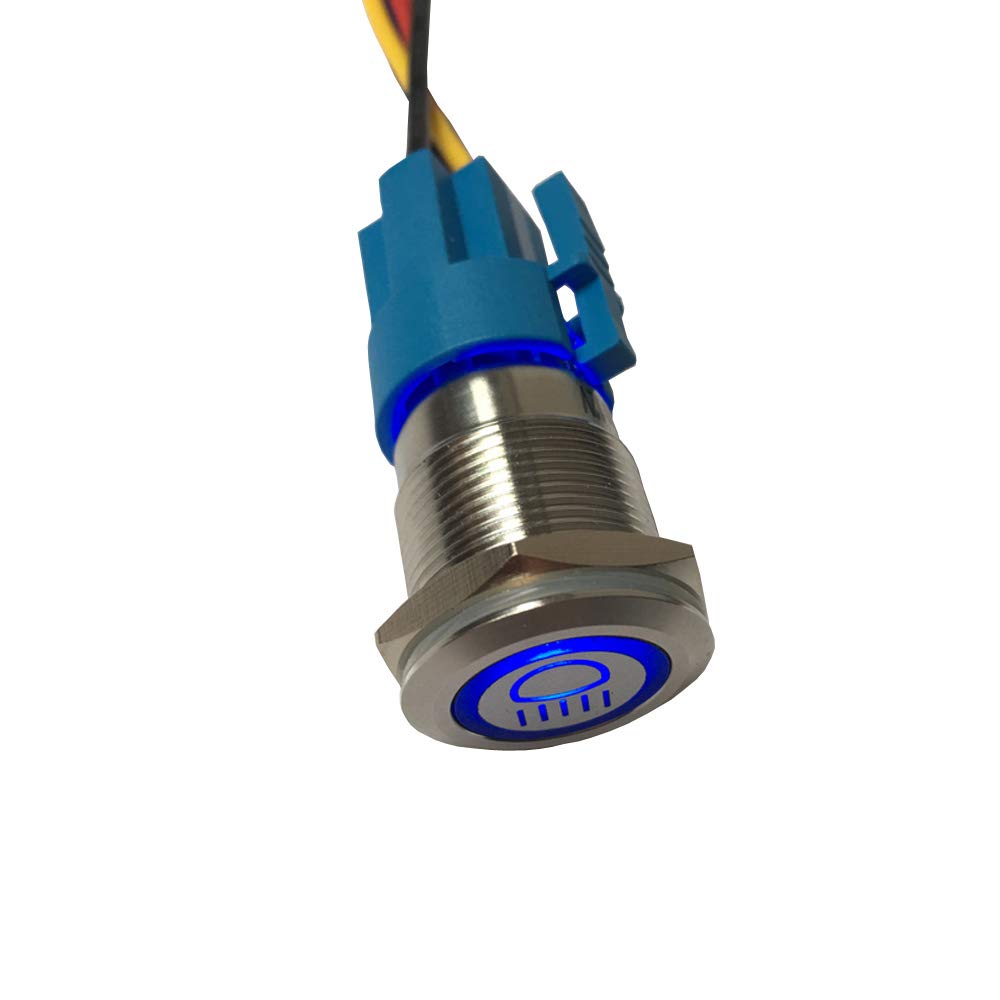 Esupport 12V Car Vehicle Blue Led Light Main Beam Push Button Metal Toggle Switch Socket Plug 19Mm