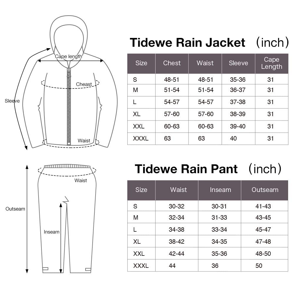 TIDEWE Rain Suit - Waterproof Lightweight Rainwear, Size L, Gray, Polyester & Non-woven, Model RS002-GY-L-NEW