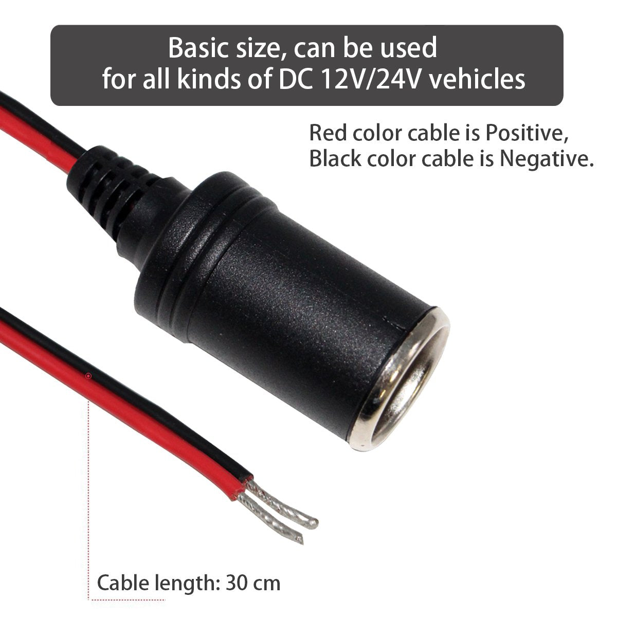 [2 Pack] Kuncan 12V 1Ft Car Cigarette Lighter Female Socket Extension Cable, Cigar Cable With Female Socket Connector For Gps/Dashcam Car Charger
