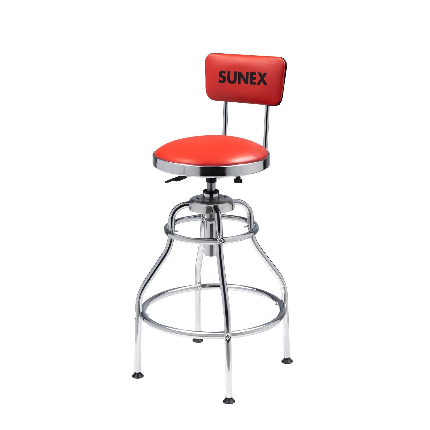 SUNEX TOOLS 8516 Hydraulic Shop Stool, High-Polished Chrome Finish, Hydraulic Seat Adjustment, Vinyl Padded Adjustable Seat and 