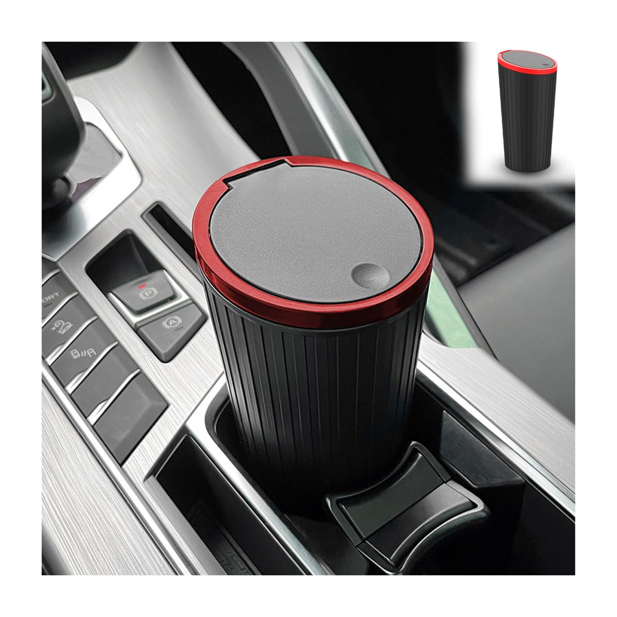 Auceli Car Cup Holder Trash Can With Lid, Mini Garbage Bin For Auto Door Pocket, Leakproof And Waterproof, Multipurpose Portable Small Storage Organizer, Car Interior Accessories Essential (Red)