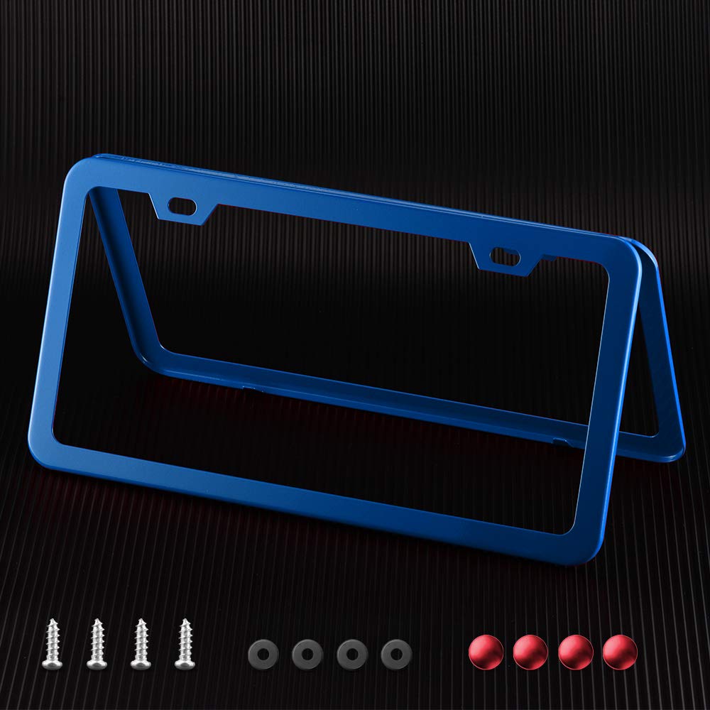 Deselen Thin Stainless Steel License Plate Frame, 2-Pack, Blue, with 2 Holes for Easy Installation