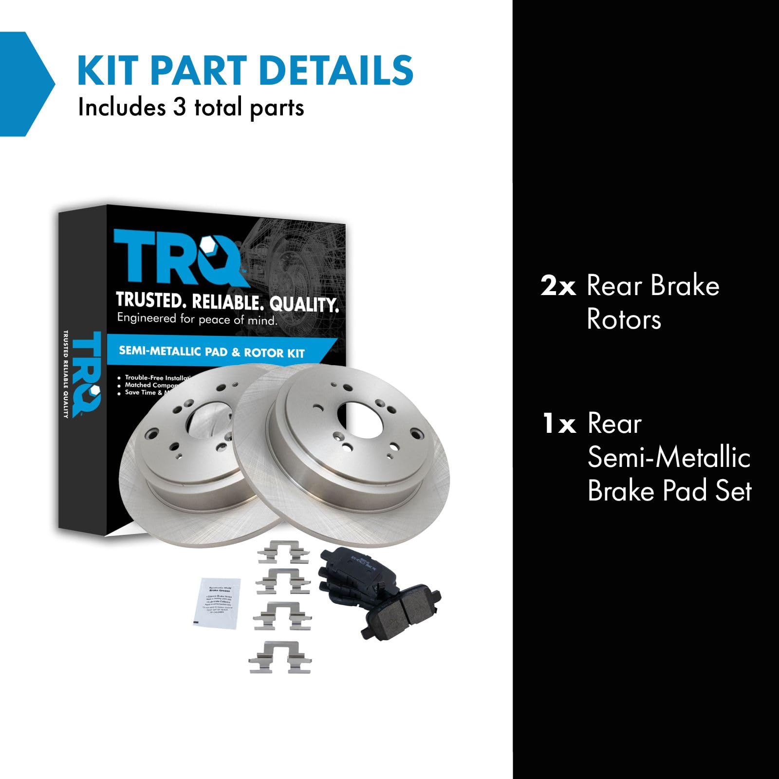 Trq Rear Brake Pad & Rotor Kit Brake Pads Brake Rotor Semi-Metallic Compatible With 2001-2006 Acura Mdx 2003-2008 Honda Pilot