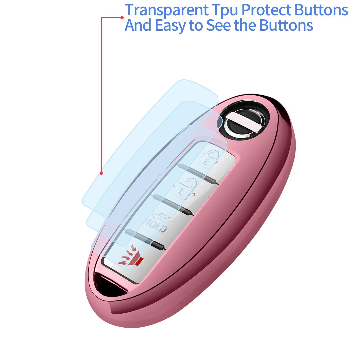 Autophone Compatible With Nissan Key Fob Cover With Leather Keychain Soft Tpu 360 Degree Protection Key Case For Altima Maxima Rogue Armada Pathfinder Smart Key 3 4 5-Button,Pink