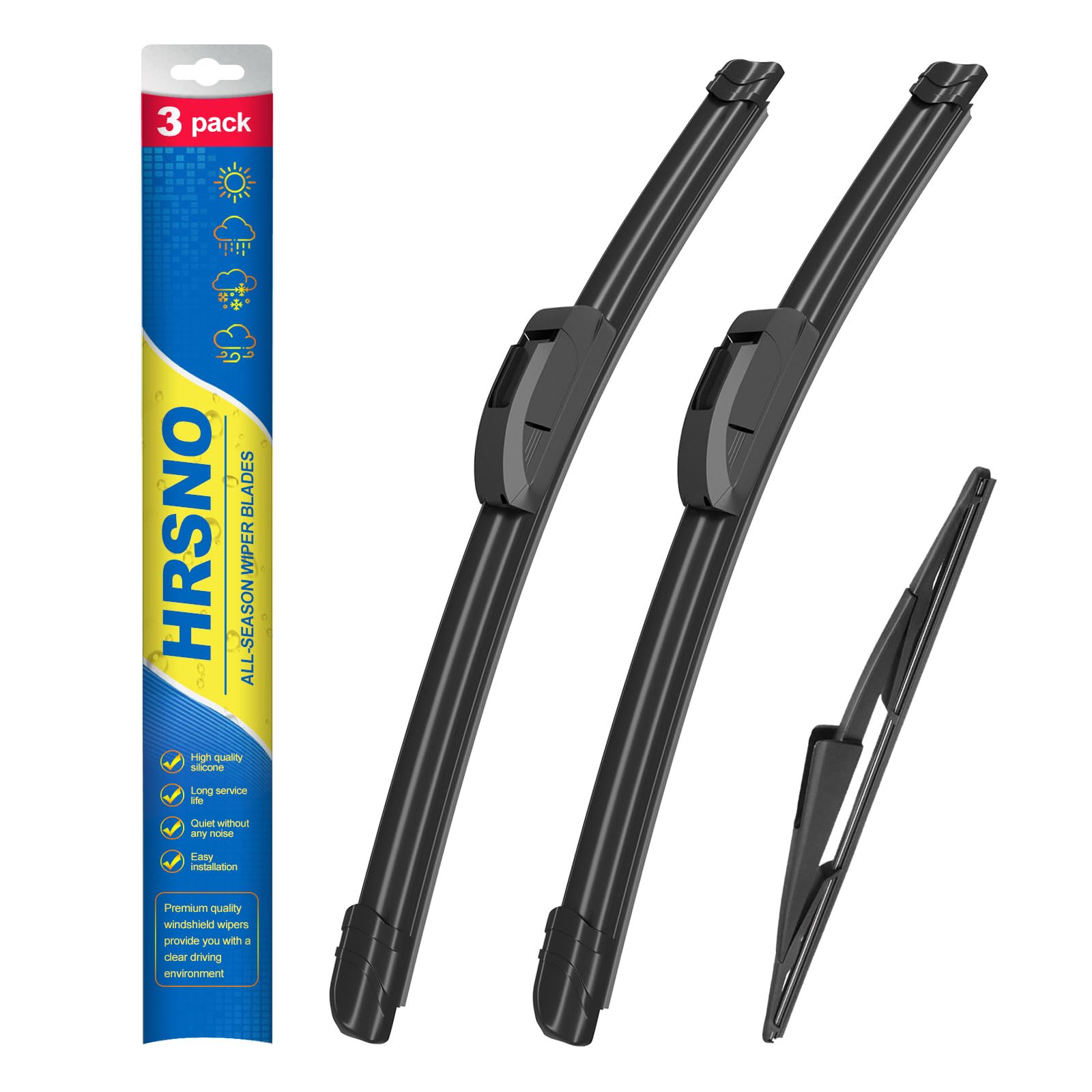 Hrsno 22''+22'' Windshield Wipers With 15'' Rear Wiper Blade Sets Automotive Replacement For Ford Expedition 2009-2016,Easy For