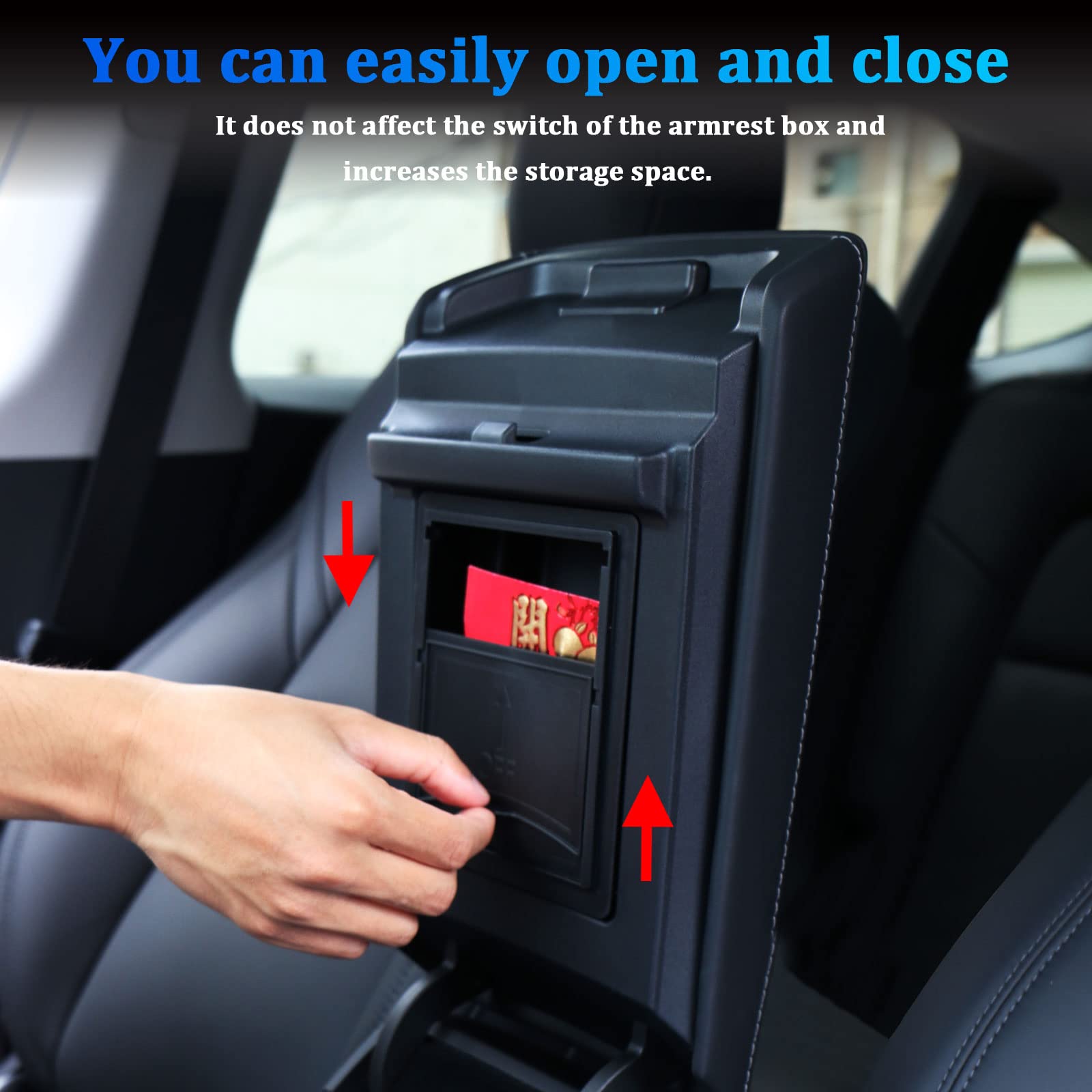 Carwiner 3Pc Center Console Organizer Tray For 2021-2022 2023 Tesla Model 3/Y Flocked Armrest Drawer Storage Box Interior Access