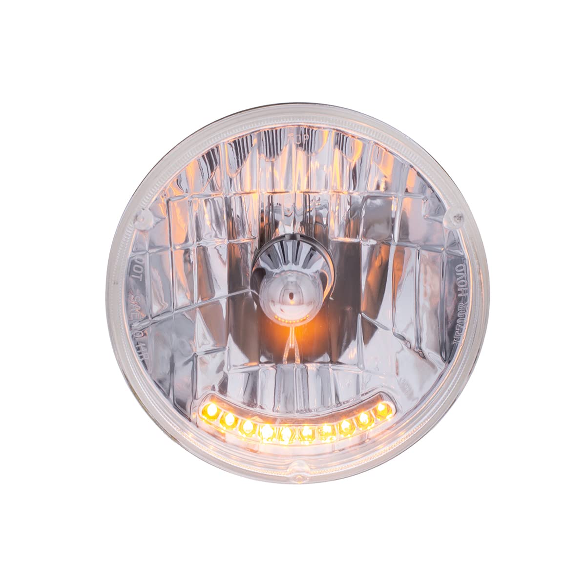 United Pacific 7-Inch Halogen Crystal Headlight W/10 Amber Led Position Lights, Multi-Faceted, Anti-Vibration, Aluminum Reflecto