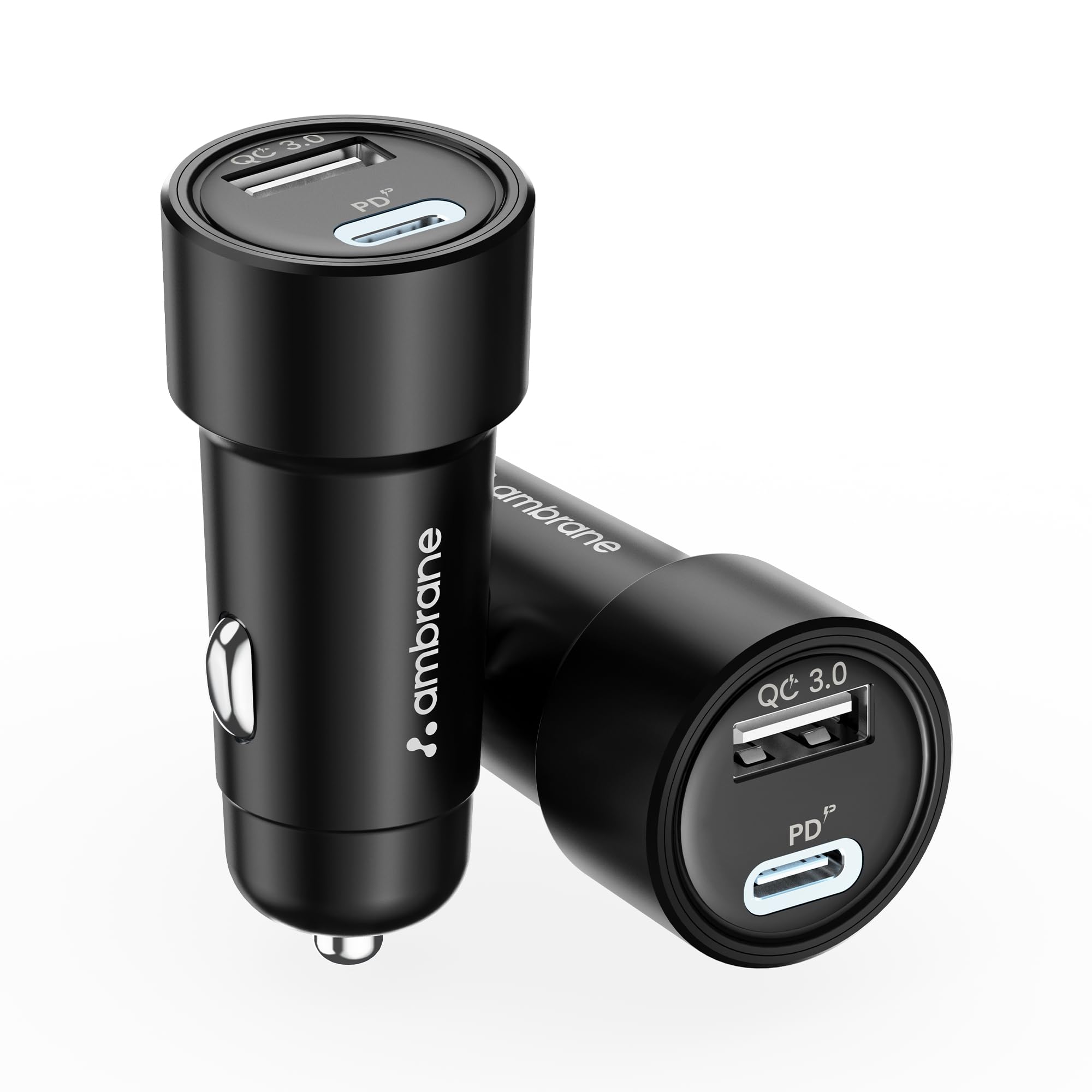 Ambrane 51W Fast Charging Car Charger, Dual Output 33W Type C PD + 18W USB Car Adapter, Quick Charge Car Plug for iPhone, Androi