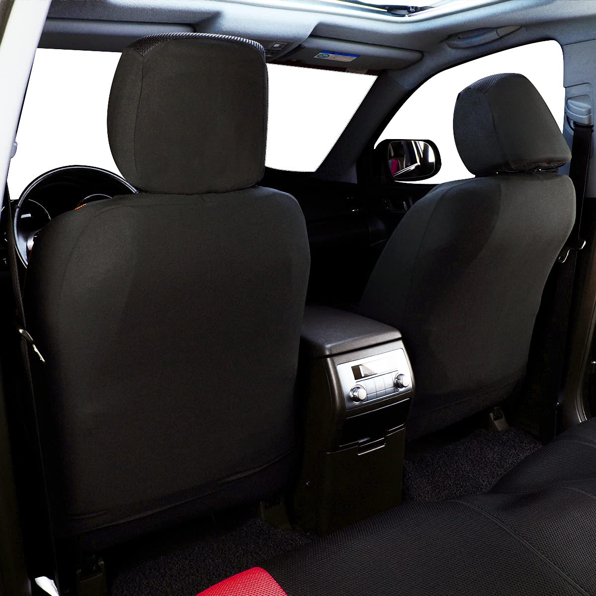 Flying Banner Car Seat Covers Full Set All Air Mesh Breathable Man Lady Airbag Compatible Rear Bench Split 40/60 50/50 60/40 Truck Pick Up (Full Set - Low Back, Black Gray Red)