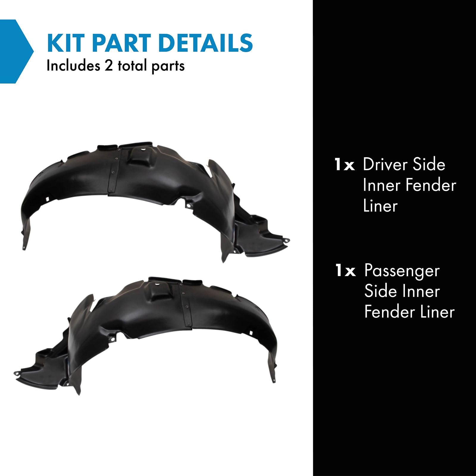 Trq Inner Fender Liner Set Compatible With 2003-2004 Hyundai Tiburon Hy1248110 Hy1249110