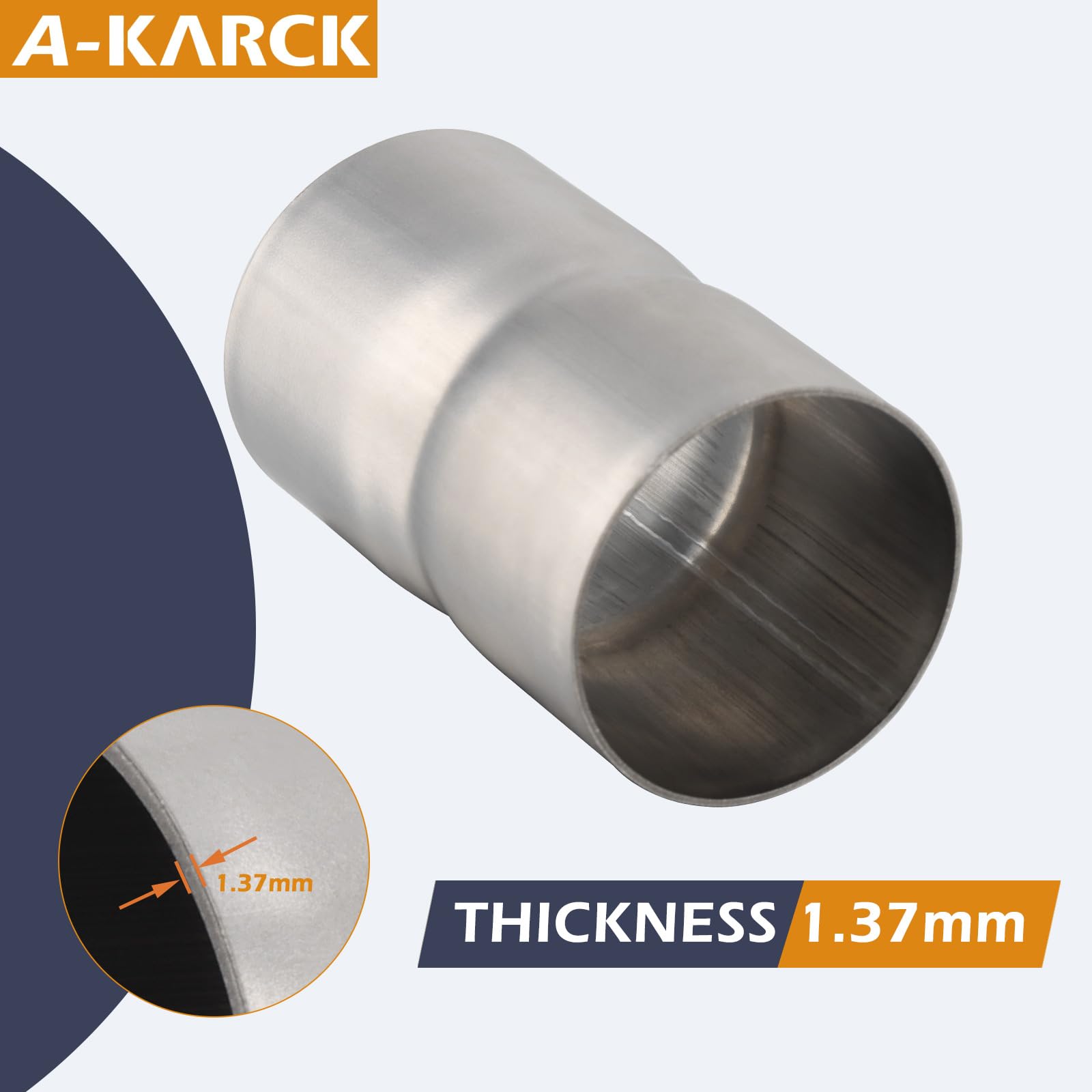 A-KARCK Stainless Steel Exhaust Adapter 2 1/8'' ID to 2 1/8'' ID, Engine Exhaust Pipe Reducer 3.6'' Overall Length